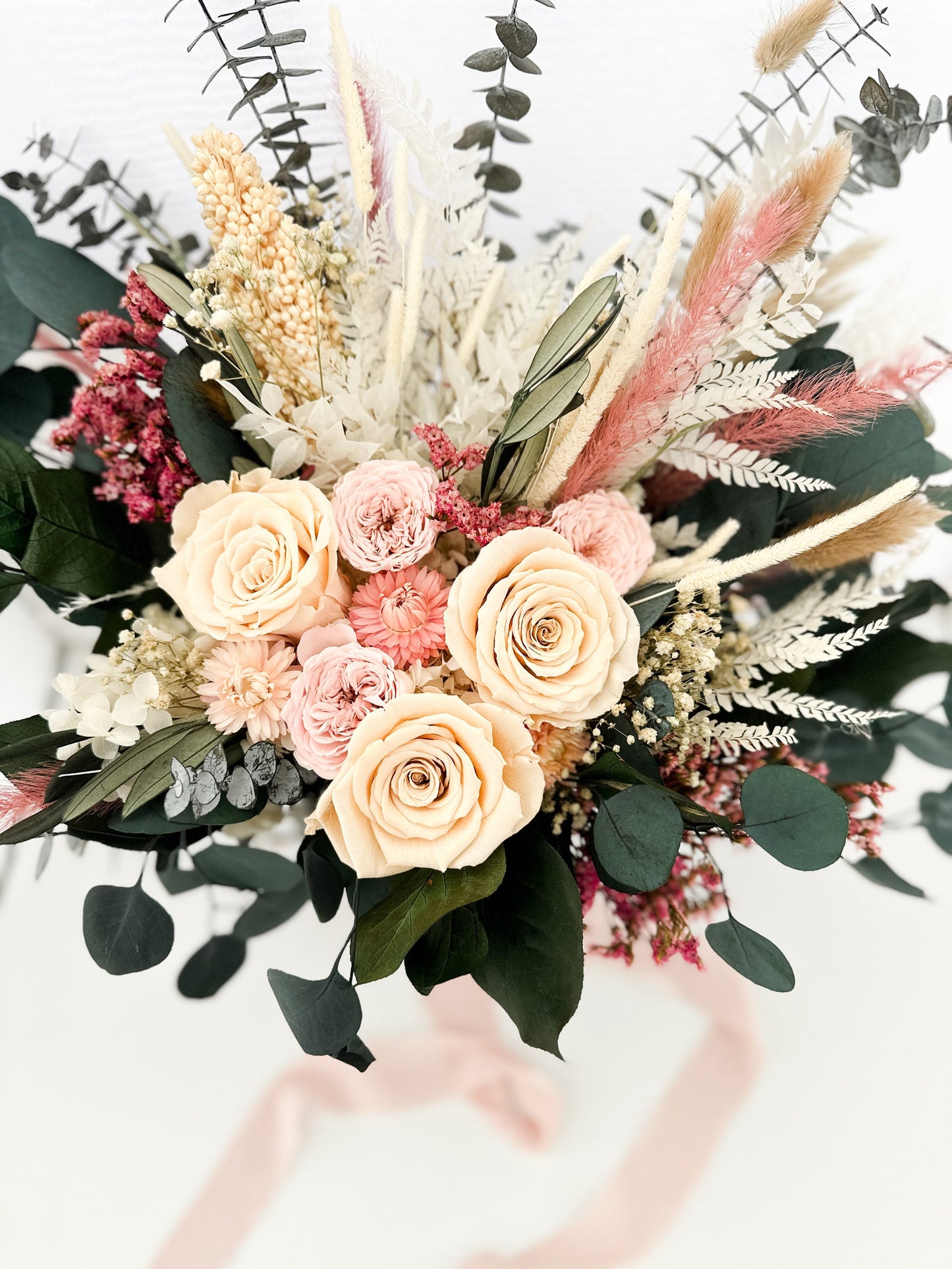 Blush Rose + Strawflower Everlasting  Bouquet/ Bride and Bridesmaids/ Dried Flower Bouquet/ Wedding Flowers