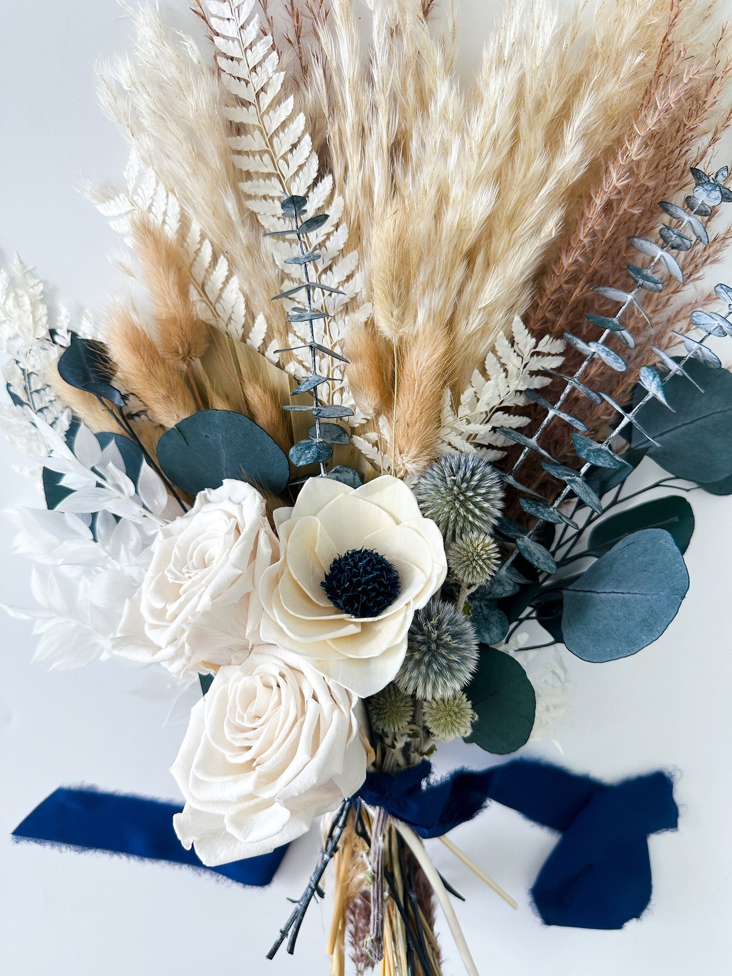 Navy + Dusty Blue Small Dried Floral Bouquet/ Bride and Bridesmaids/ Dried Flower Bouquet/ Wedding Flowers