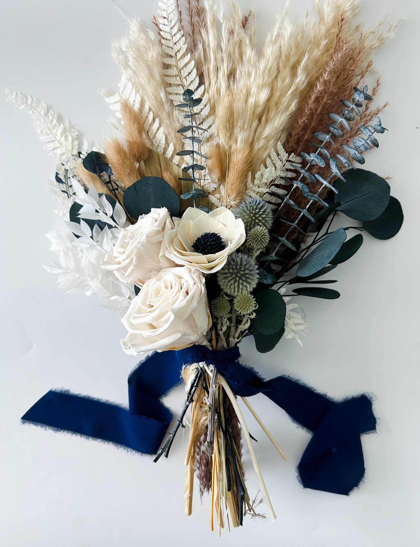 Navy + Dusty Blue Small Dried Floral Bouquet/ Bride and Bridesmaids/ Dried Flower Bouquet/ Wedding Flowers