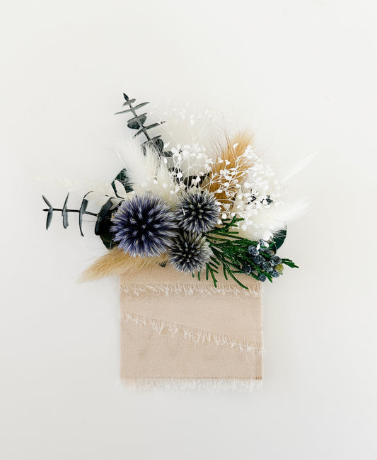 Dusty Blue + Greenery Dried Flower Pocket Boutonniere/ Wedding Flowers/ Groom and Groomsmen/ Dried Flowers