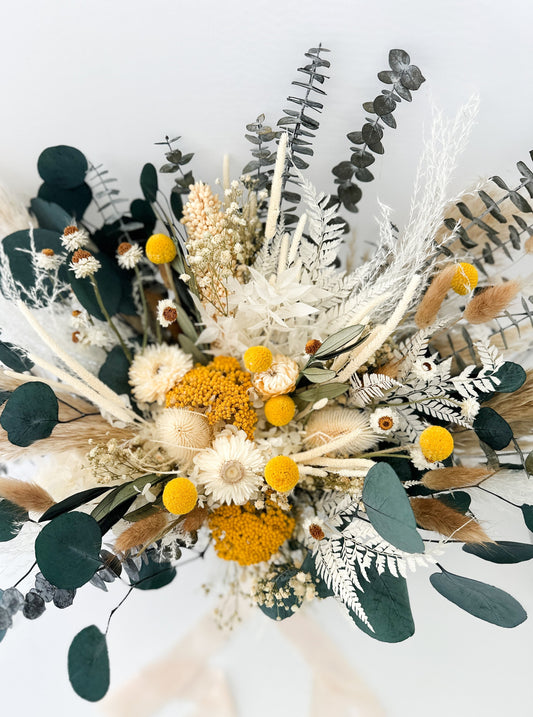 Wildflower Yellow Pampas Grass Bouquet/ Bride and Bridesmaids/ Dried Flower Bouquet/ Wedding Flowers