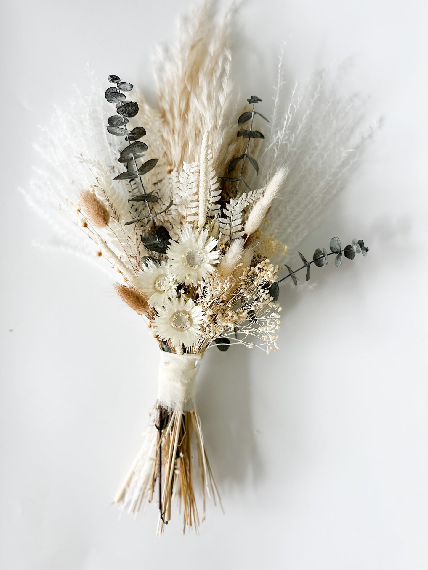 Mini Strawflower, Eucalyptus + Pampas Grass Bouquet/ Wedding flowers/ Bud vase, Wedding Flowers, Home decor, Dried Flowers