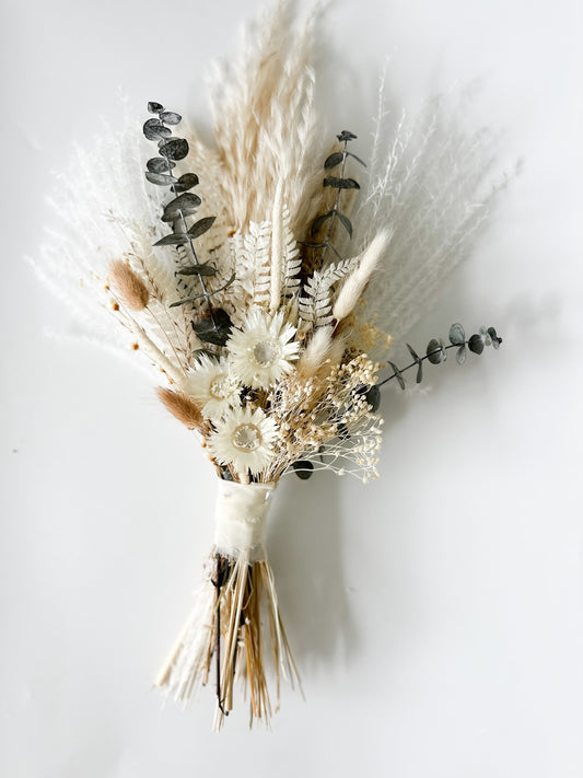 Mini Strawflower, Eucalyptus + Pampas Grass Bouquet/ Wedding flowers/ Bud vase, Wedding Flowers, Home decor, Dried Flowers
