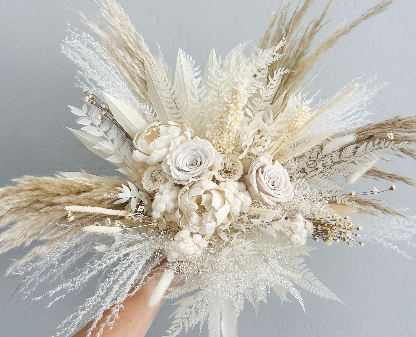 White Peony + Rose Dried Floral Bouquet/ Bride and Bridesmaids/ Dried Flower Bouquet/ Wedding Flowers