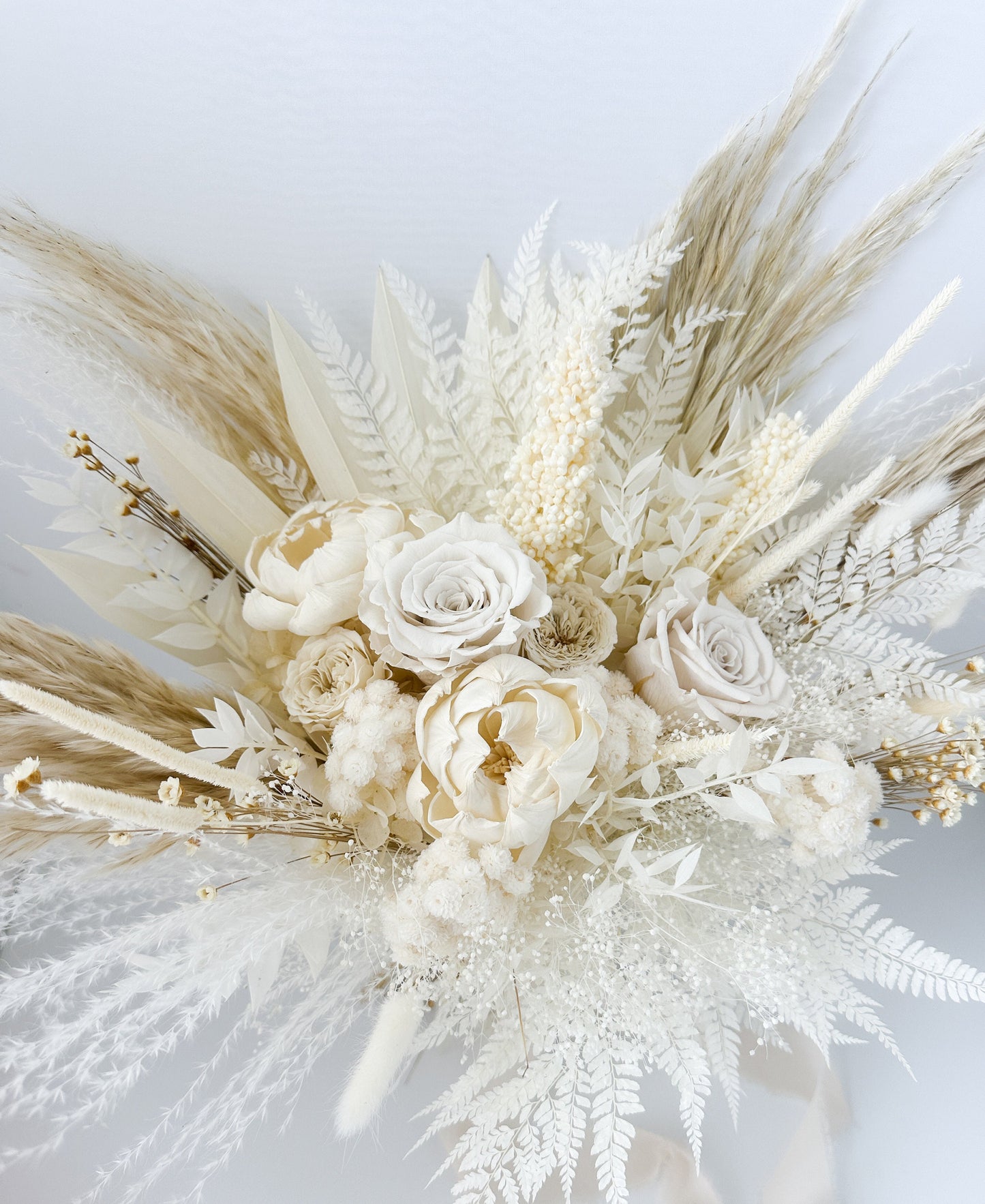 White Peony + Rose Dried Floral Bouquet/ Bride and Bridesmaids/ Dried Flower Bouquet/ Wedding Flowers