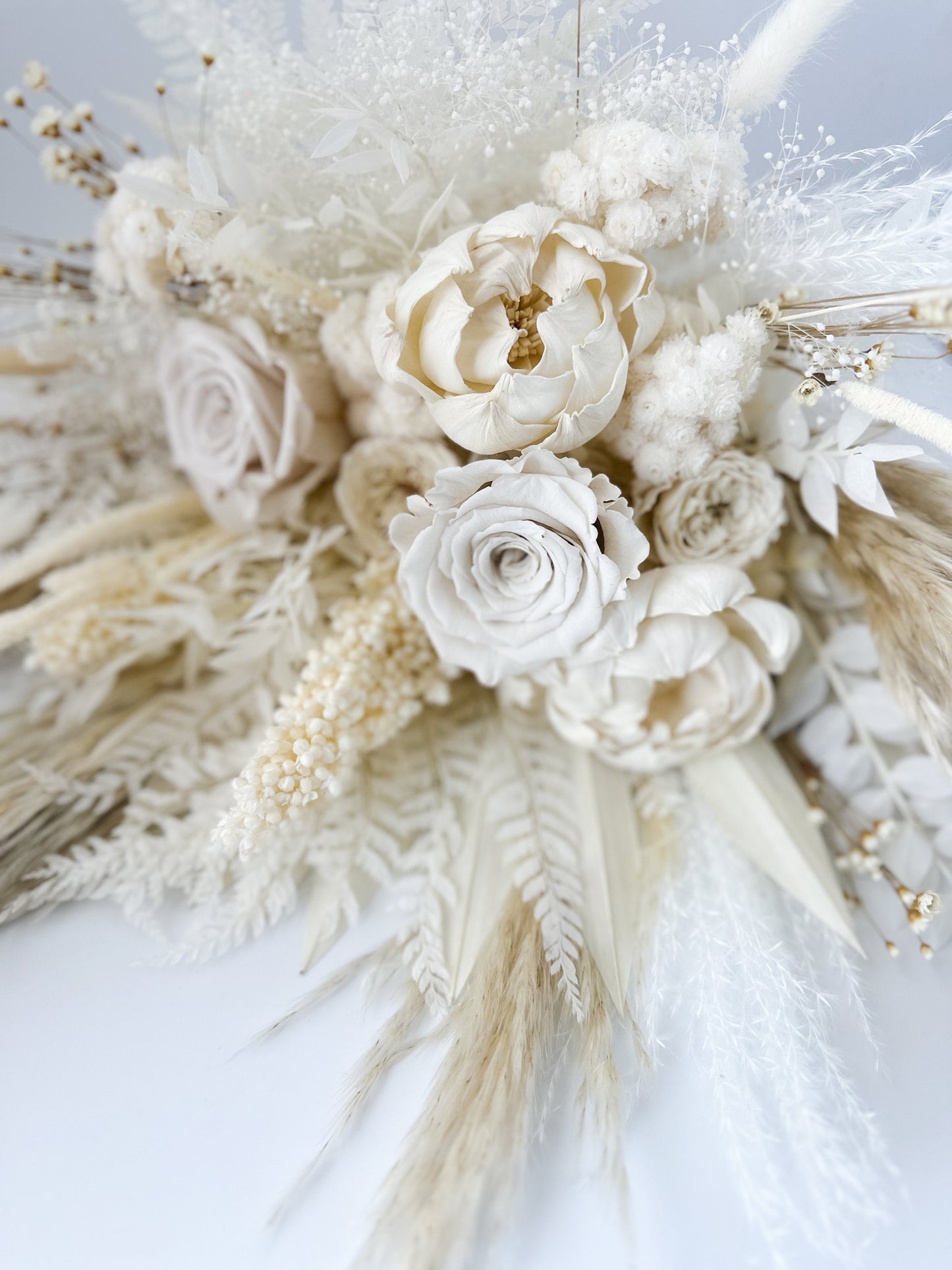 White Peony + Rose Dried Floral Bouquet/ Bride and Bridesmaids/ Dried Flower Bouquet/ Wedding Flowers