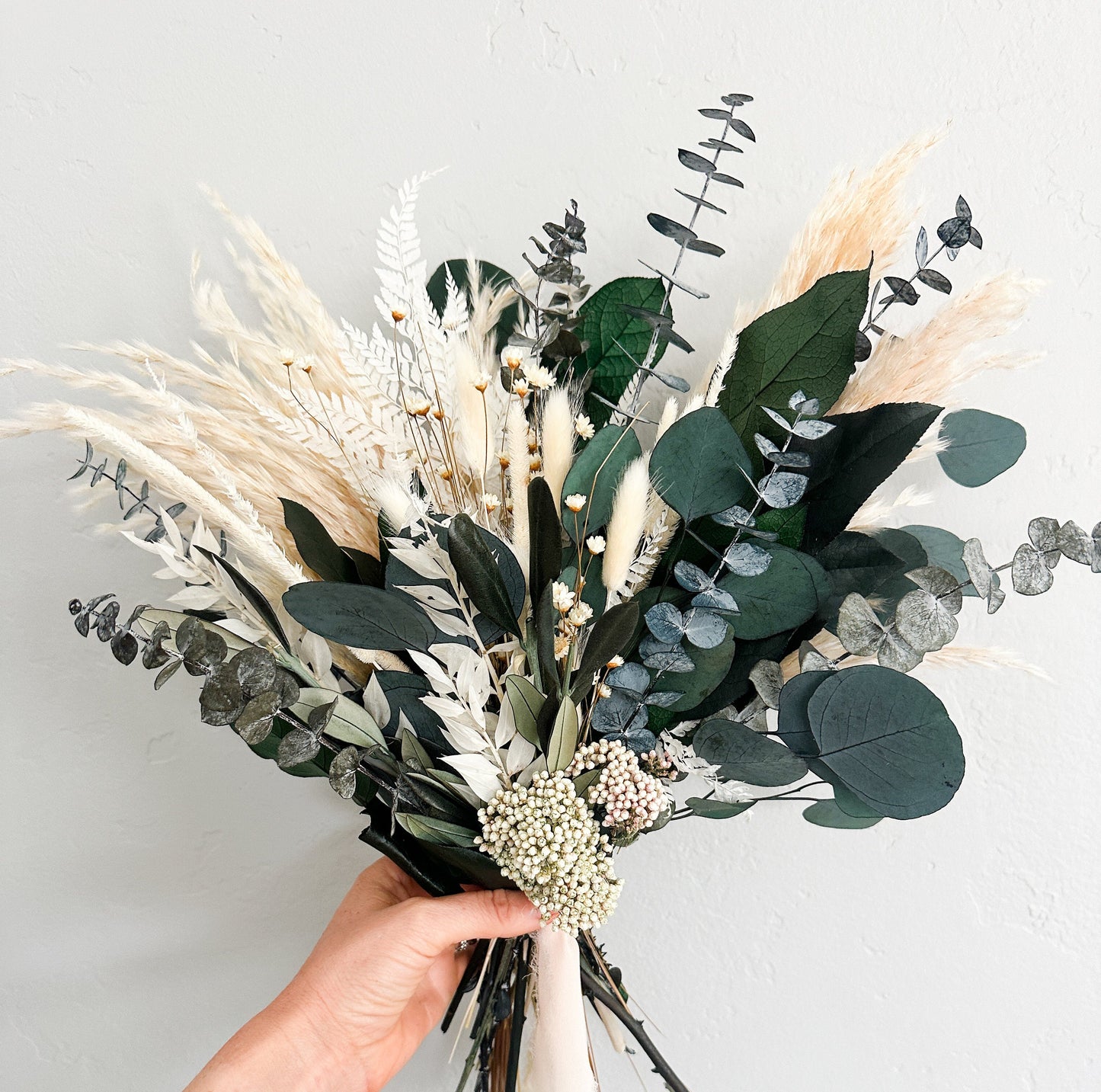 Medium Olive, Eucalyptus + Pampas Grass Bouquet/ Wedding flowers/ Bud vase