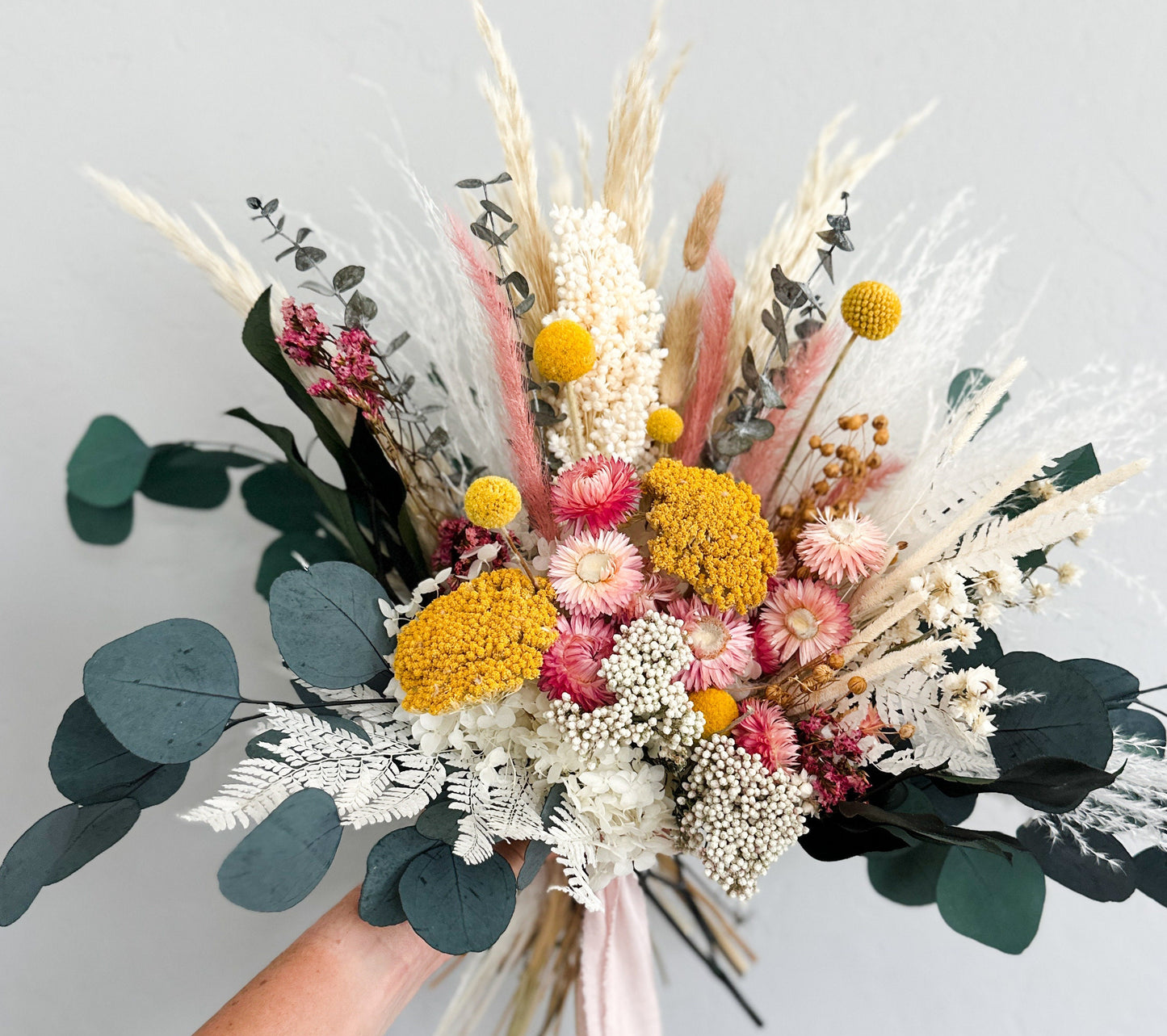 Blush + Yellow Wildflower Bouquet/ Bride and Bridesmaids/ Dried Flower Bouquet/ Wedding Flowers