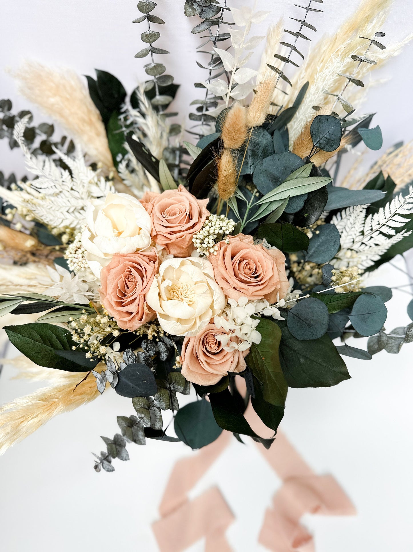Nude Rose, Pampas Grass + Greenery Dried Floral Bouquet/ Wedding Flowers/ Bride and Bridesmaids Bouquets