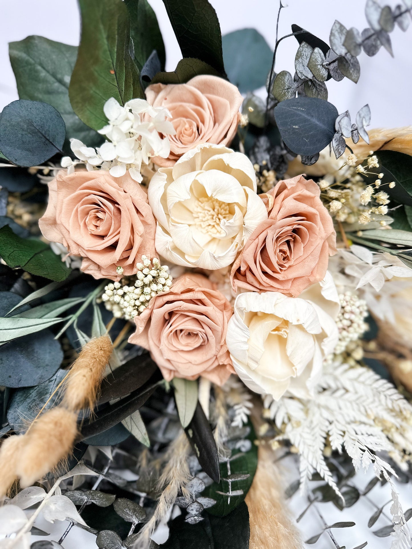 Nude Rose, Pampas Grass + Greenery Dried Floral Bouquet/ Wedding Flowers/ Bride and Bridesmaids Bouquets