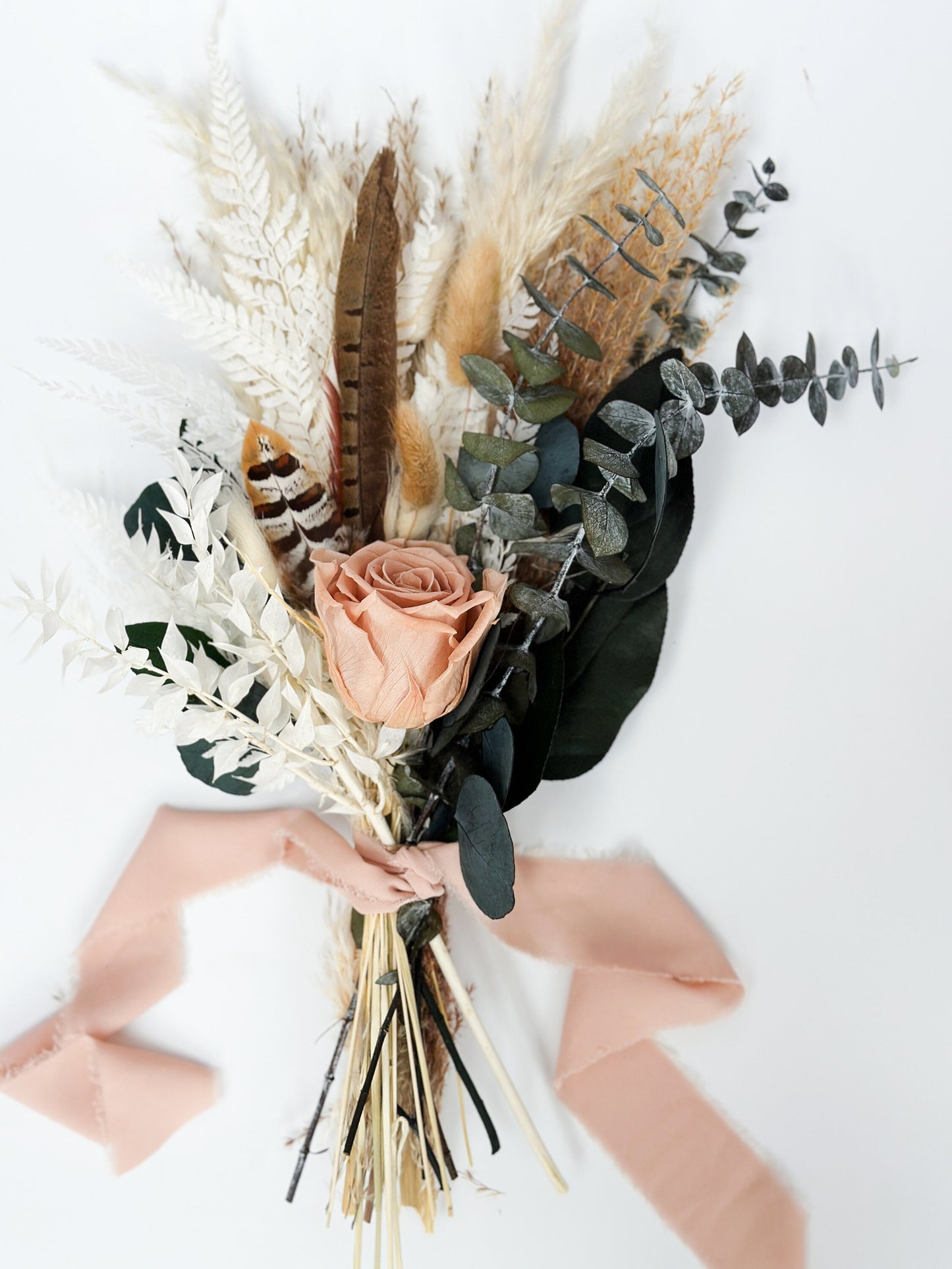 Mini Nude Rose, Eucalyptus + Pampas Grass Bouquet, Wedding Flowers, Home decor, Dried Flowers, Bridesmaids
