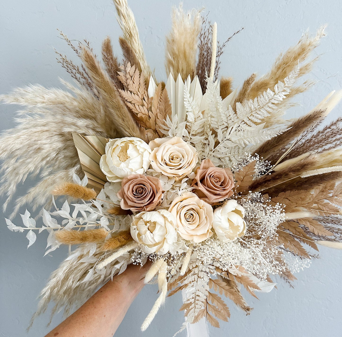 Nude + Blush, Peony Pampas Grass Dried Floral Bouquet/ Wedding Flowers/ Bride and Bridesmaids Bouquets