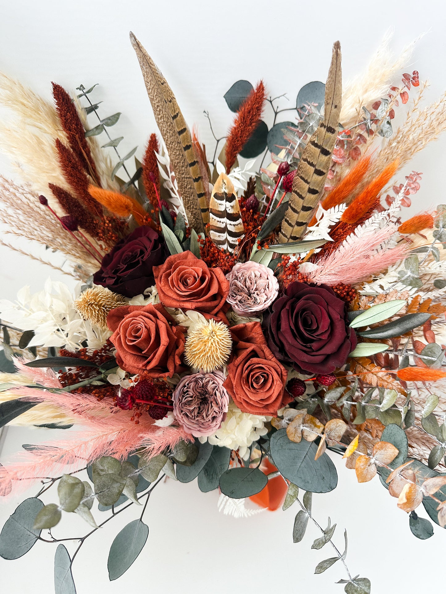 Terracotta, Burgundy + Dusty Rose Dried Floral Bouquet/ Bride and Bridesmaids/ Dried Flower Bouquet/ Wedding Flowers