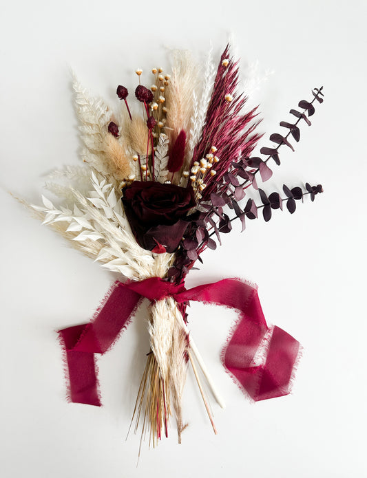 Mini Burgundy, Cream, + Pampas Grass Bouquet, Wedding Flowers, Home decor, Dried Flowers, Bridesmaids