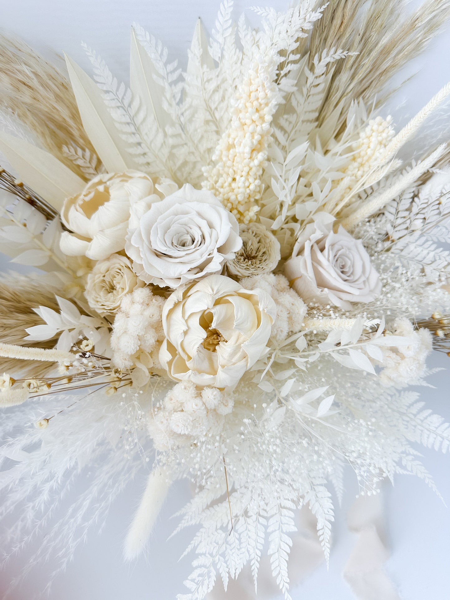 White Peony + Rose Dried Floral Bouquet/ Bride and Bridesmaids/ Dried Flower Bouquet/ Wedding Flowers