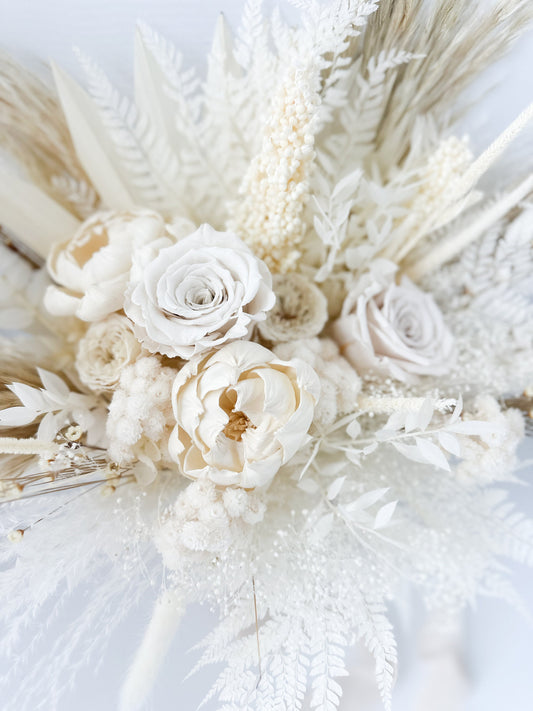 White Peony + Rose Dried Floral Bouquet/ Bride and Bridesmaids/ Dried Flower Bouquet/ Wedding Flowers