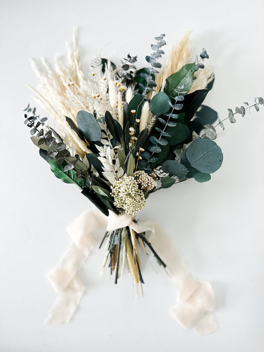 Medium Olive, Eucalyptus + Pampas Grass Bouquet/ Wedding flowers/ Bud vase
