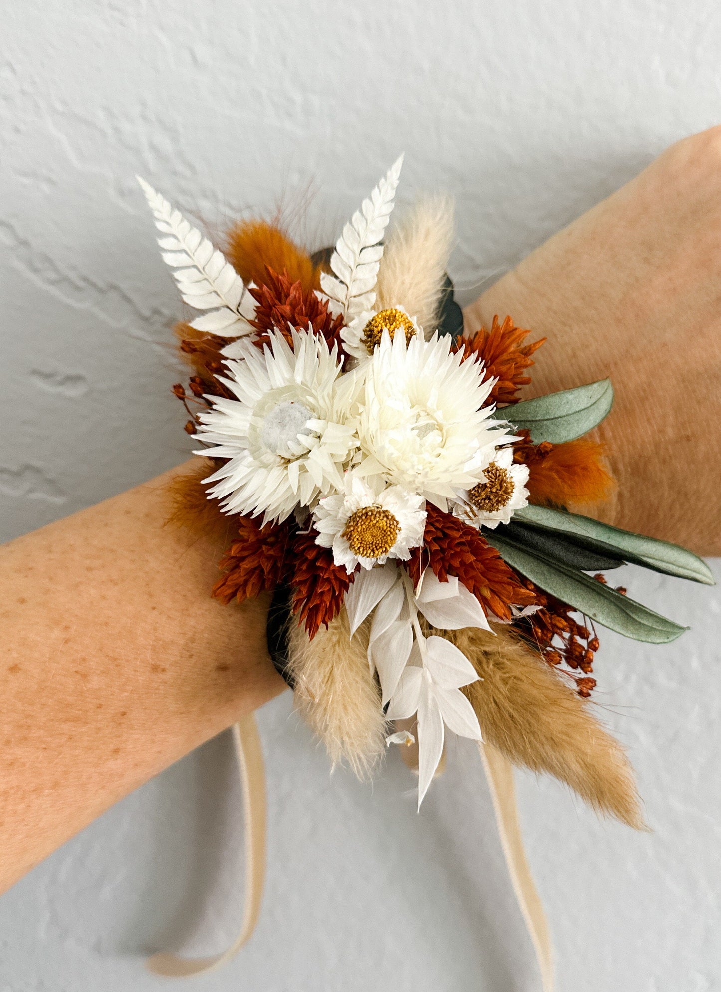 Rust Terracotta Strawflower Corsage/ Wedding Flowers/ Dried Flowers