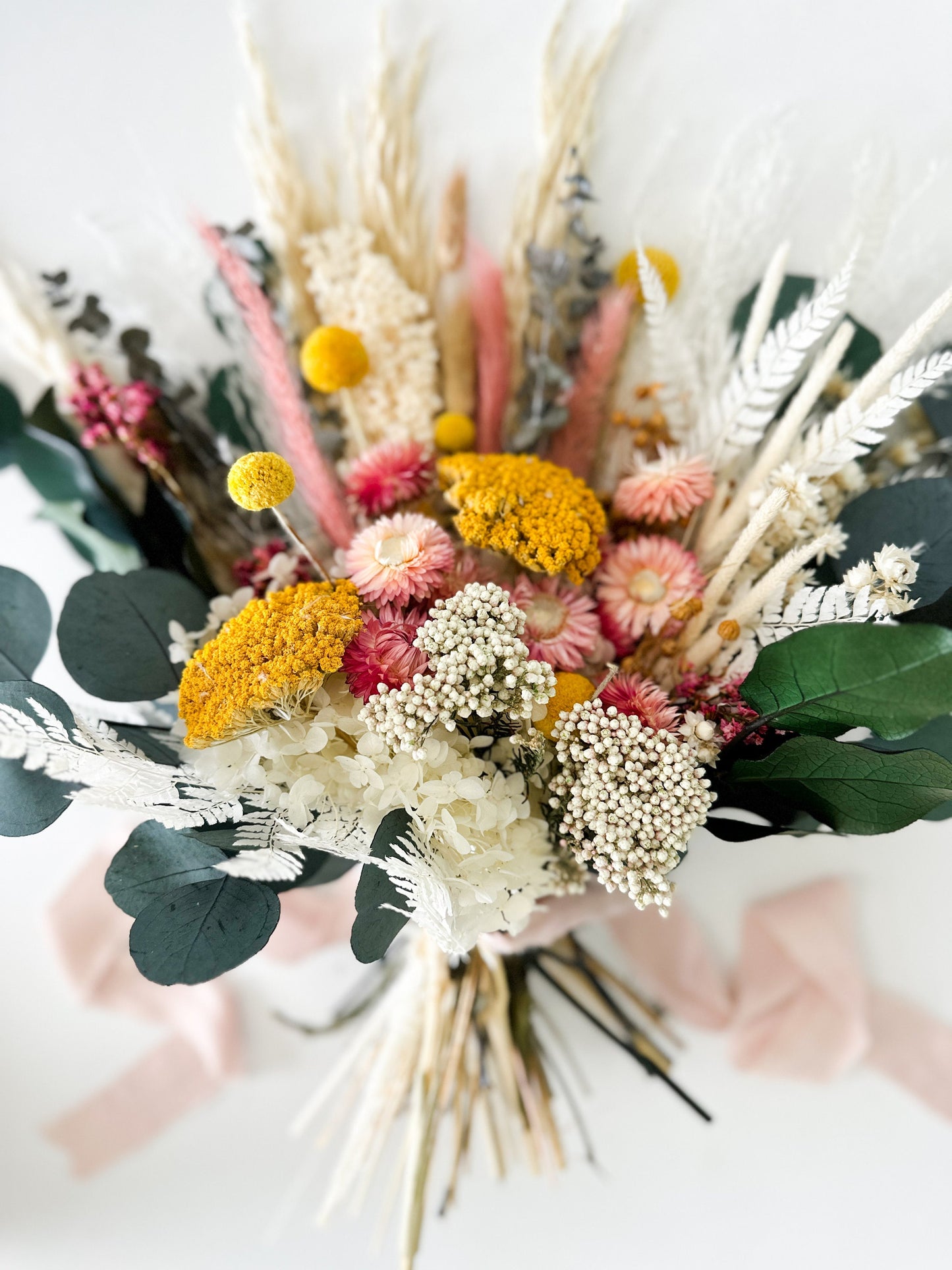 Blush + Yellow Wildflower Bouquet/ Bride and Bridesmaids/ Dried Flower Bouquet/ Wedding Flowers