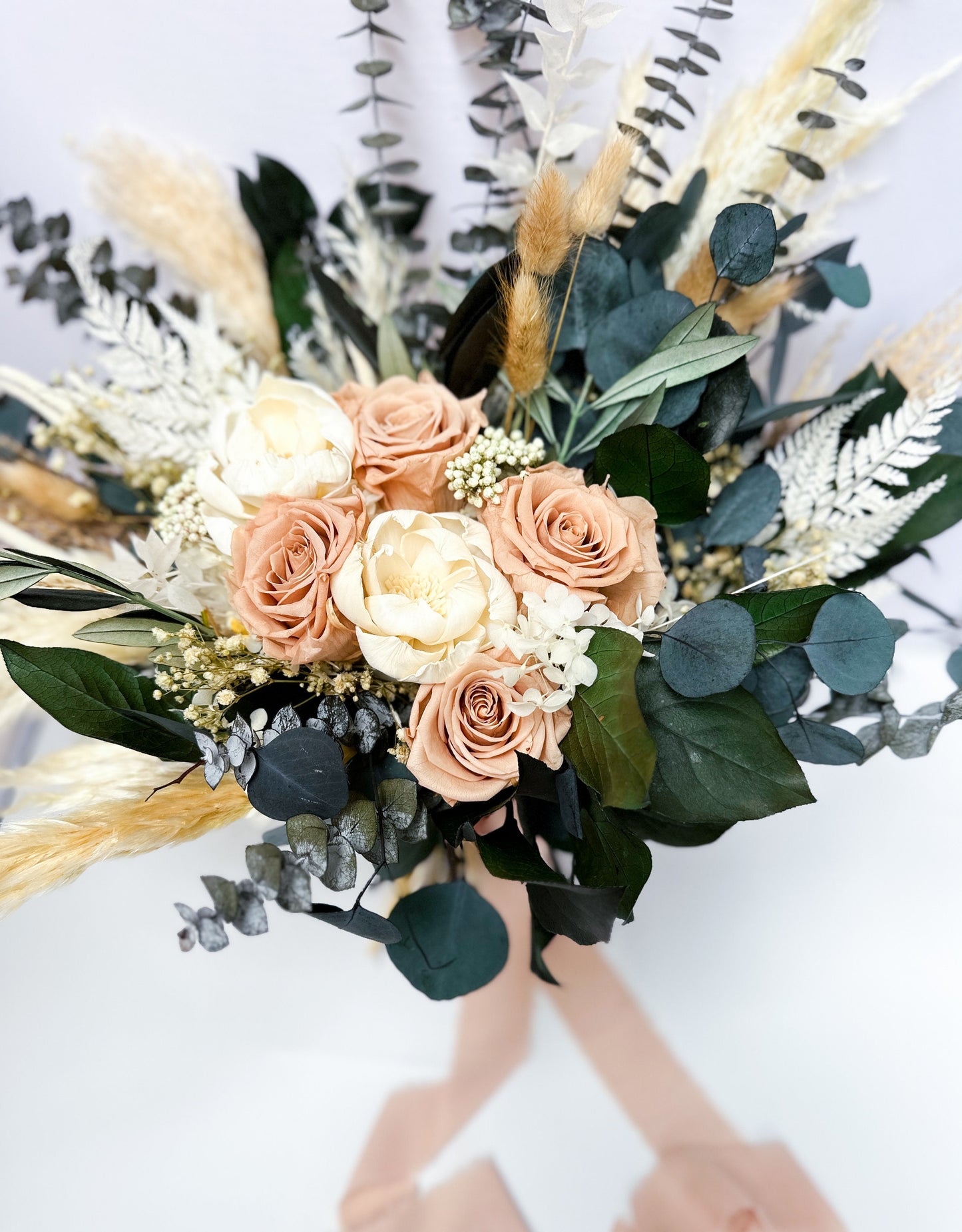 Nude Rose, Pampas Grass + Greenery Dried Floral Bouquet/ Wedding Flowers/ Bride and Bridesmaids Bouquets