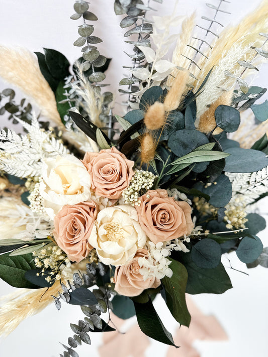 Nude Rose, Pampas Grass + Greenery Dried Floral Bouquet/ Wedding Flowers/ Bride and Bridesmaids Bouquets