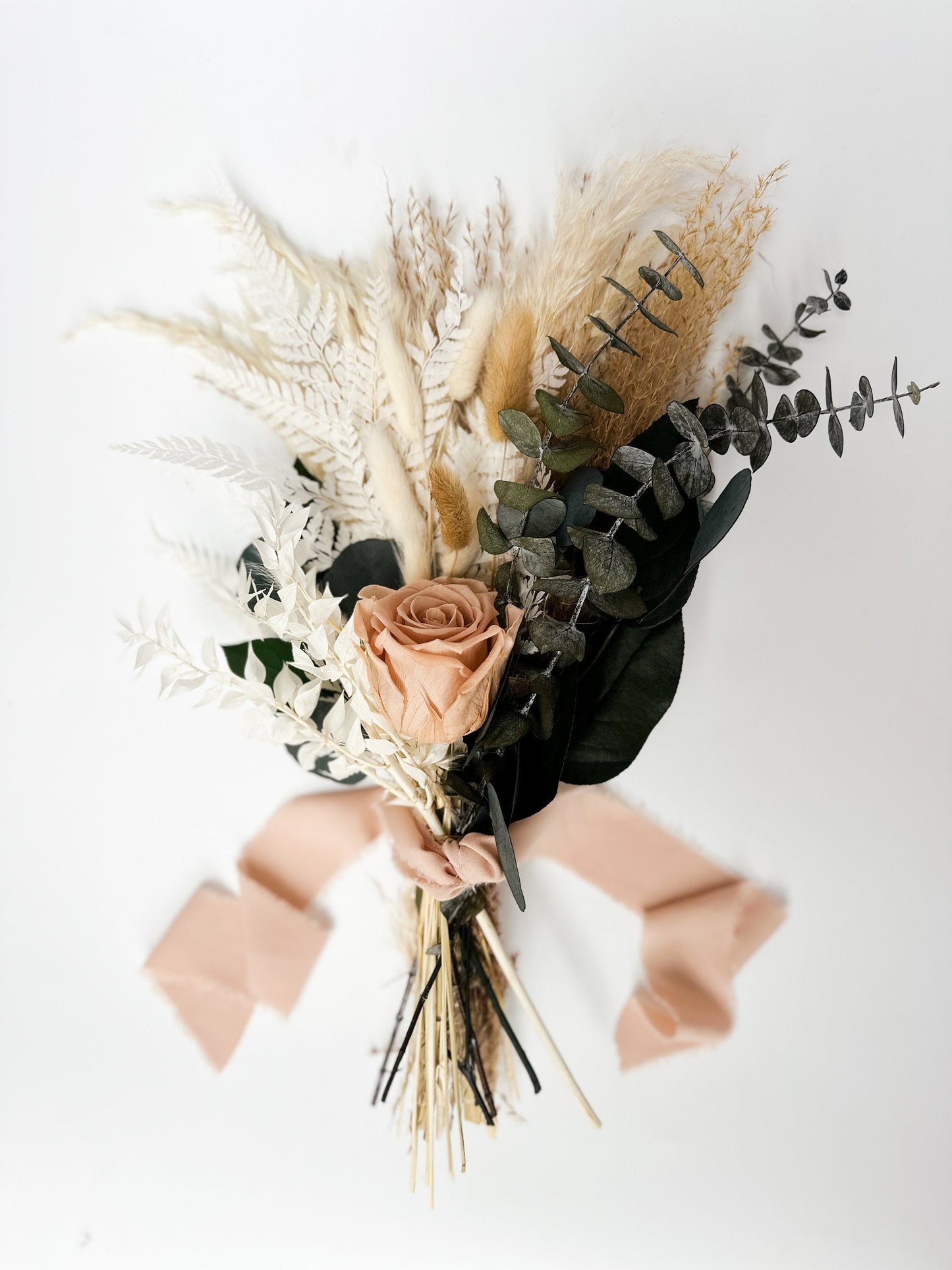Mini Nude Rose, Eucalyptus + Pampas Grass Bouquet, Wedding Flowers, Home decor, Dried Flowers, Bridesmaids