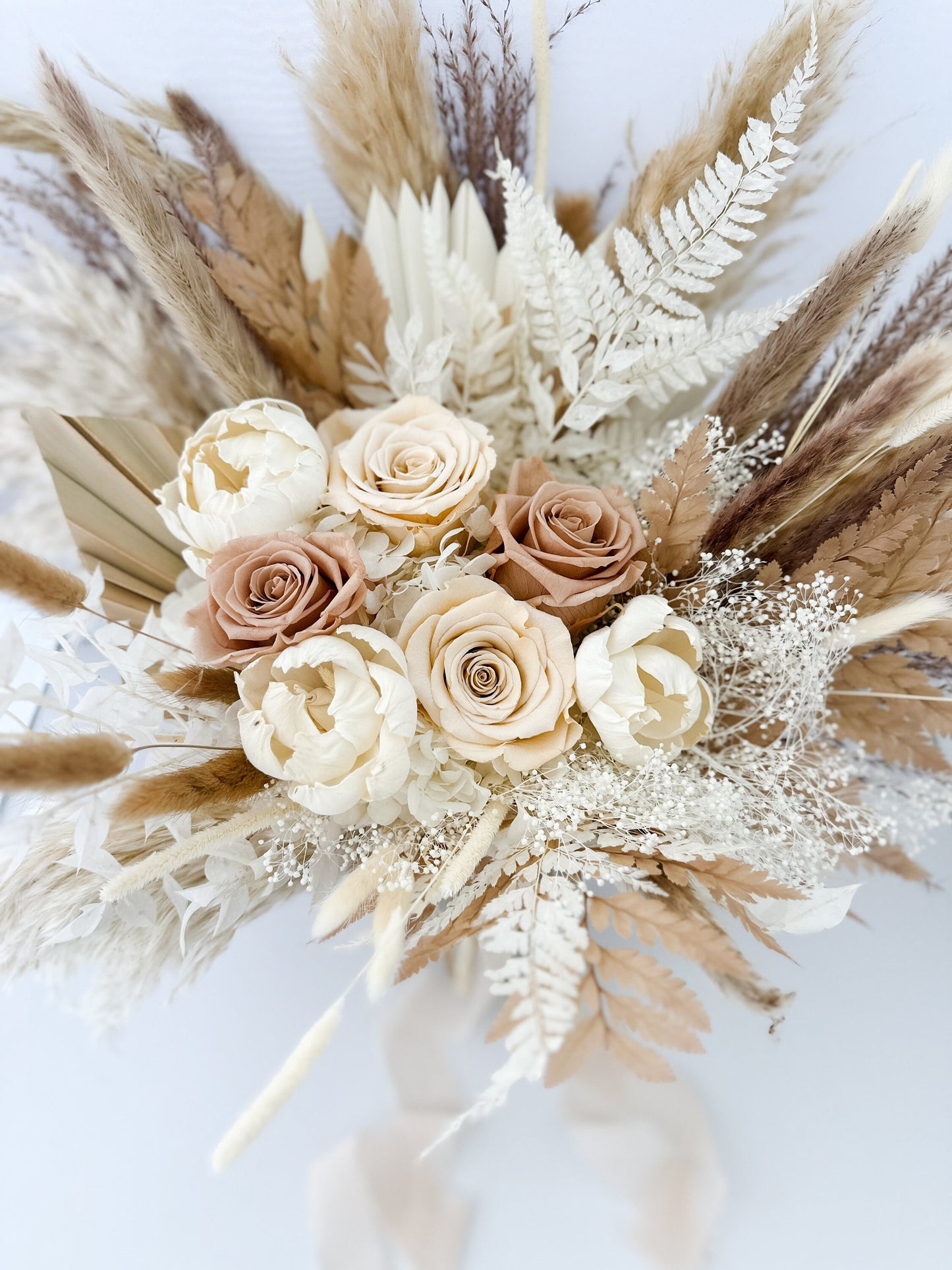 Nude + Blush, Peony Pampas Grass Dried Floral Bouquet/ Wedding Flowers/ Bride and Bridesmaids Bouquets