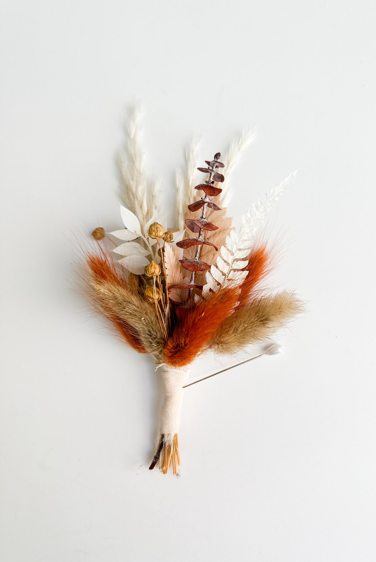 Terracotta + Tan Boutonniere/ Wedding Flowers/ Groom and Groomsmen/ Dried Flowers