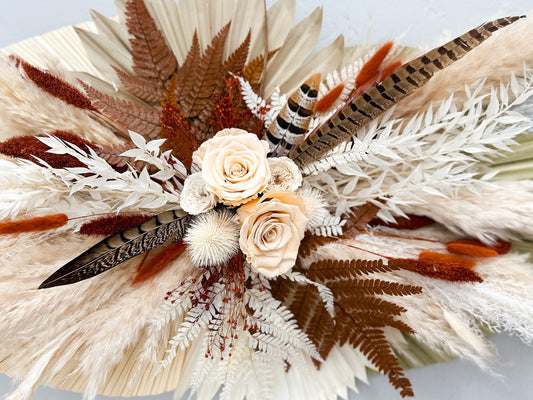 Blush, Rust + Pheasant Feather Pampas Grass Arch or Wall Decor, Dried Flowers, Arbor