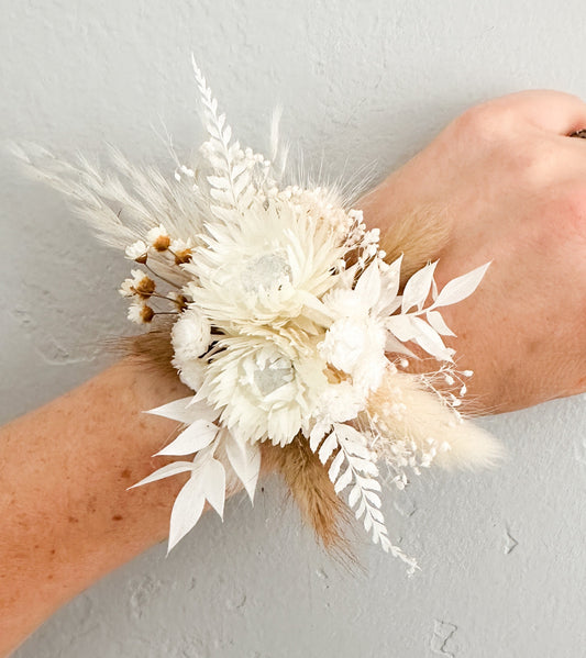 White and Cream Dried Floral Corsage/ Wedding Flowers/ Dried Flowers