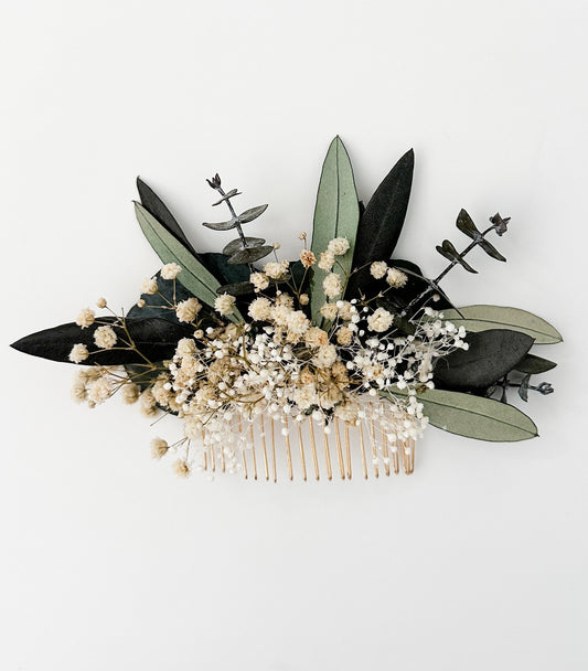 Babies Breath + Eucalyptus Dried Flower Hair Comb/ Wedding Hair/ Bride and Bridesmaids/ Wedding Hair/ Bride and Bridesmaids/ Flower Girl/ P