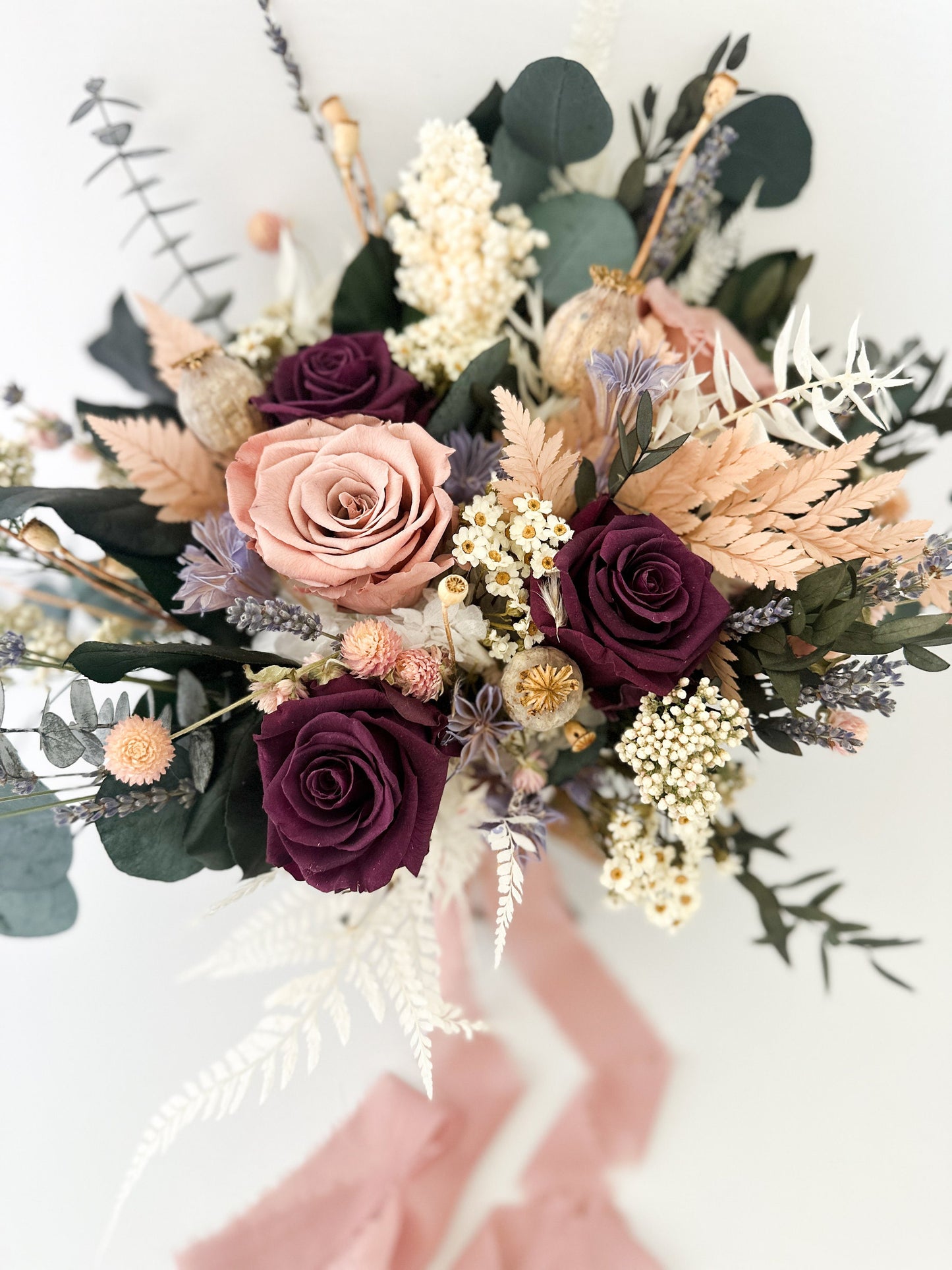 Lavender, Plum, + Dusty Rose Dried Floral Bouquet/ Bride and Bridesmaids/ Dried Flower Bouquet/ Wedding Flowers