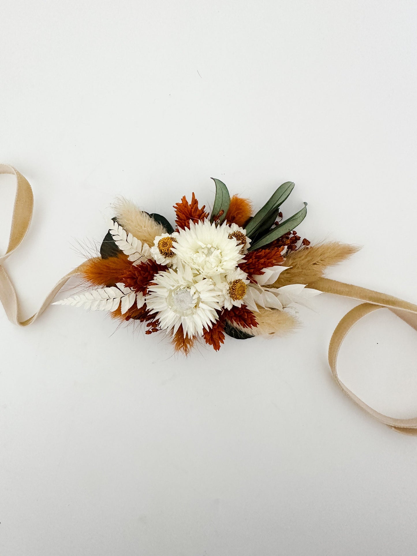 Rust Terracotta Strawflower Corsage/ Wedding Flowers/ Dried Flowers