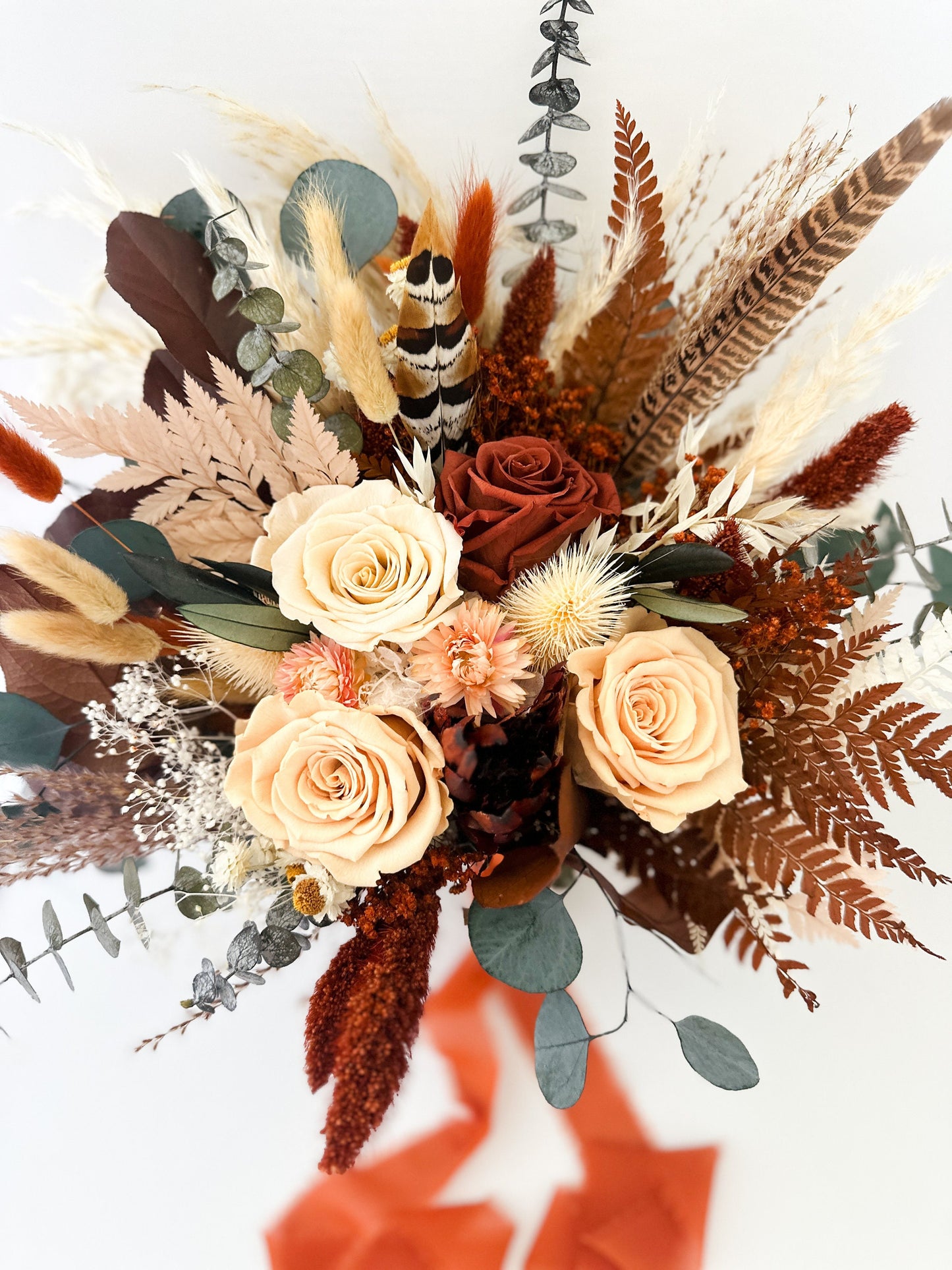 Rust, Peach,  Blush + Greenery Pampas Grass Bouquet/ Bride and Bridesmaids/ Dried Flower Bouquet/ Wedding Flowers