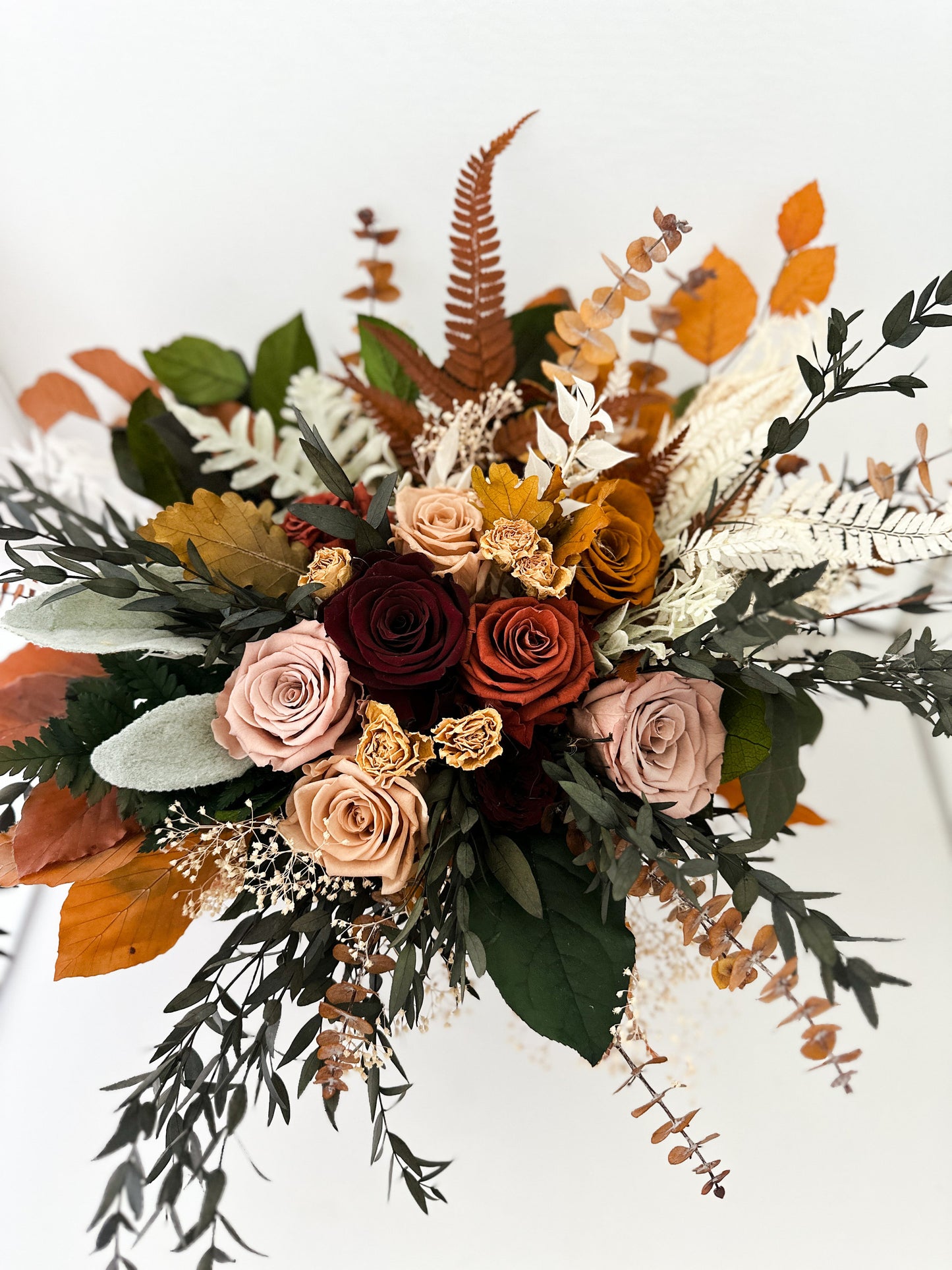 Rust, Terracotta, Burgundy, Dusty Rose Dried Flower + Greenery Bouquet/ Bride and Bridesmaids/ Dried Flower Bouquet/ Wedding Flowers