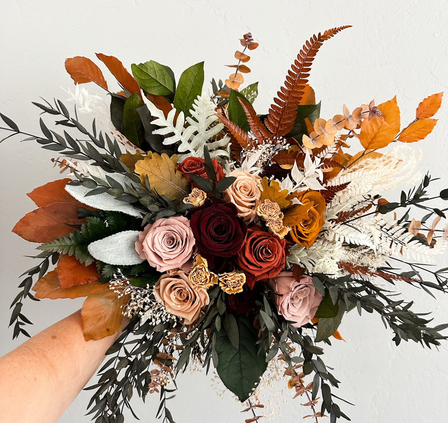Rust, Terracotta, Burgundy, Dusty Rose Dried Flower + Greenery Bouquet/ Bride and Bridesmaids/ Dried Flower Bouquet/ Wedding Flowers