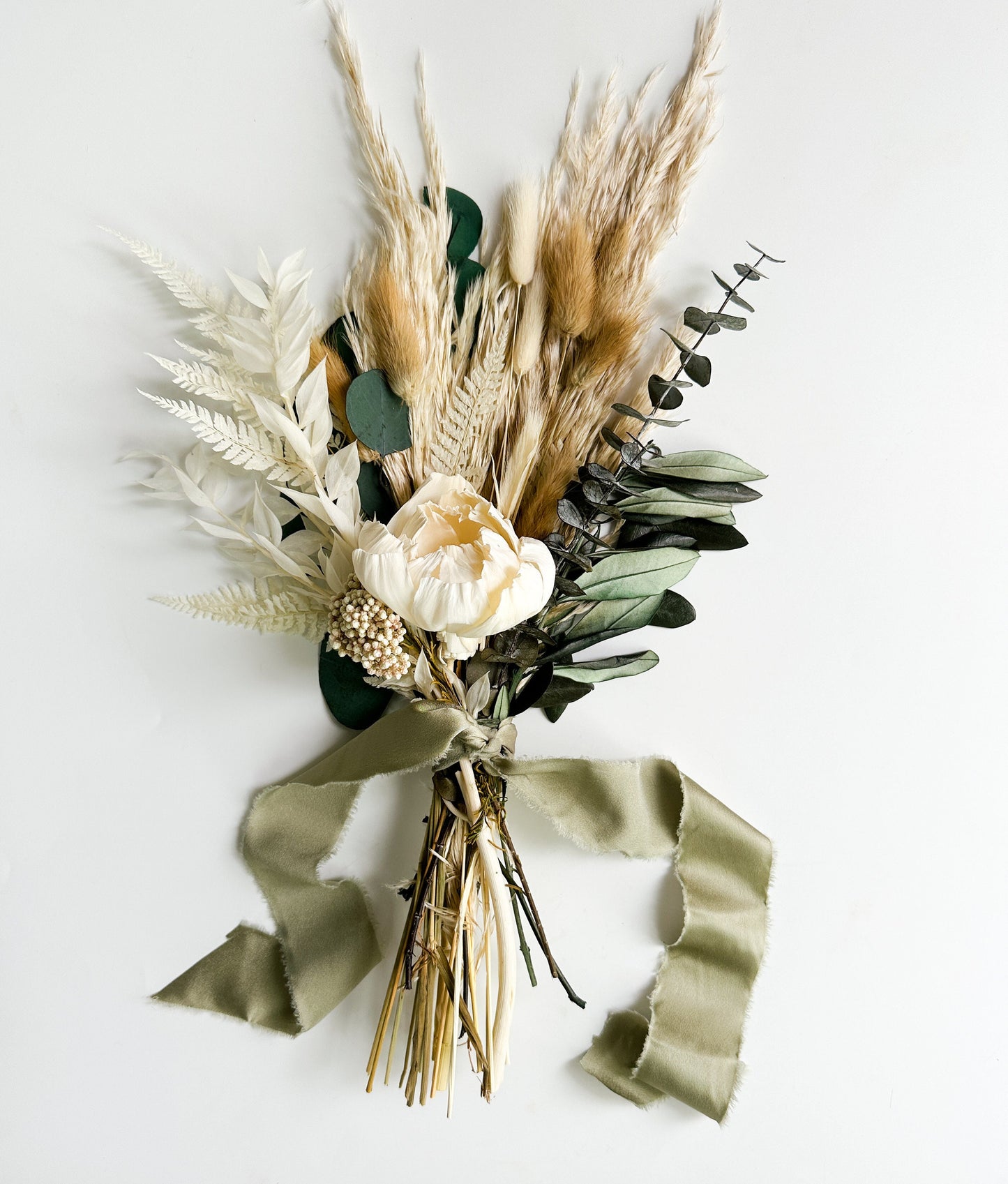 Mini Peony, Olive + Pampas Grass Bouquet, Wedding Flowers, Home decor, Dried Flowers