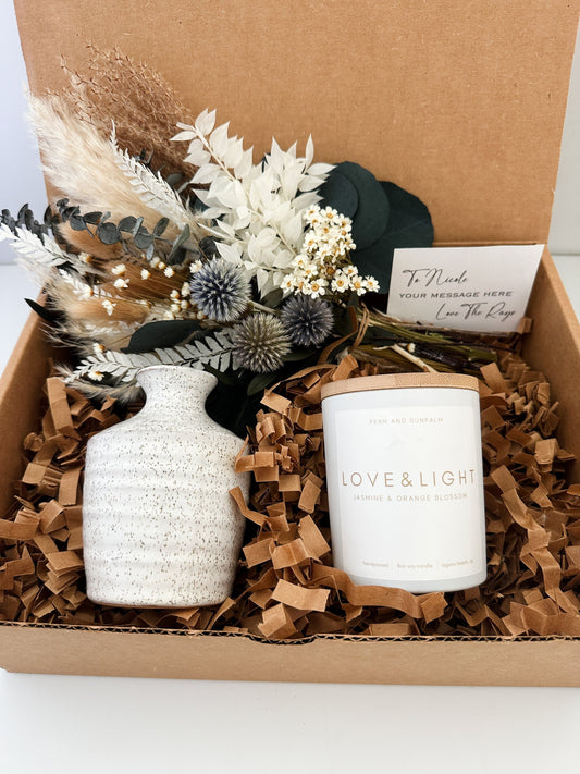 Sympathy Gift Box with Candle and Small Dried Flower Arrangement