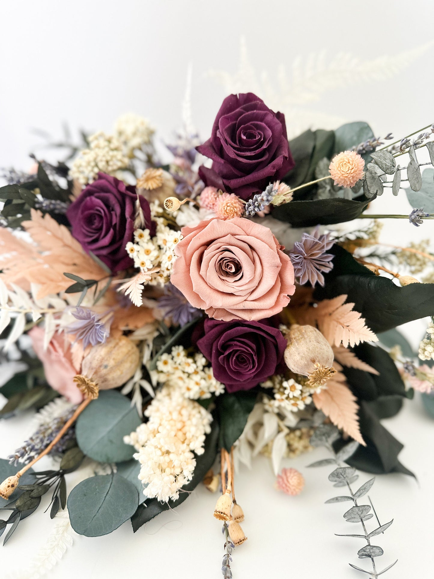 Lavender, Plum, + Dusty Rose Dried Floral Bouquet/ Bride and Bridesmaids/ Dried Flower Bouquet/ Wedding Flowers