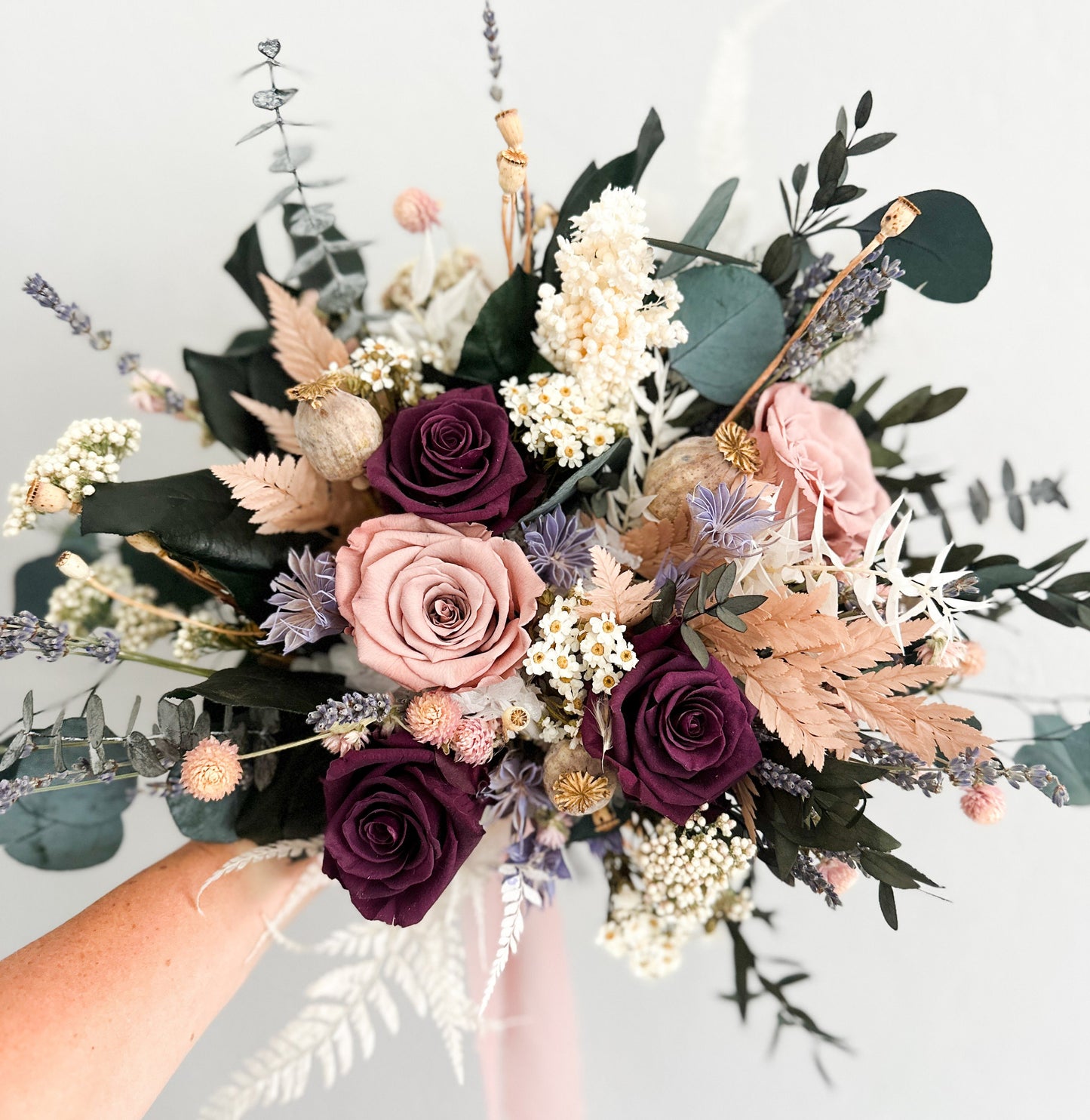 Lavender, Plum, + Dusty Rose Dried Floral Bouquet/ Bride and Bridesmaids/ Dried Flower Bouquet/ Wedding Flowers
