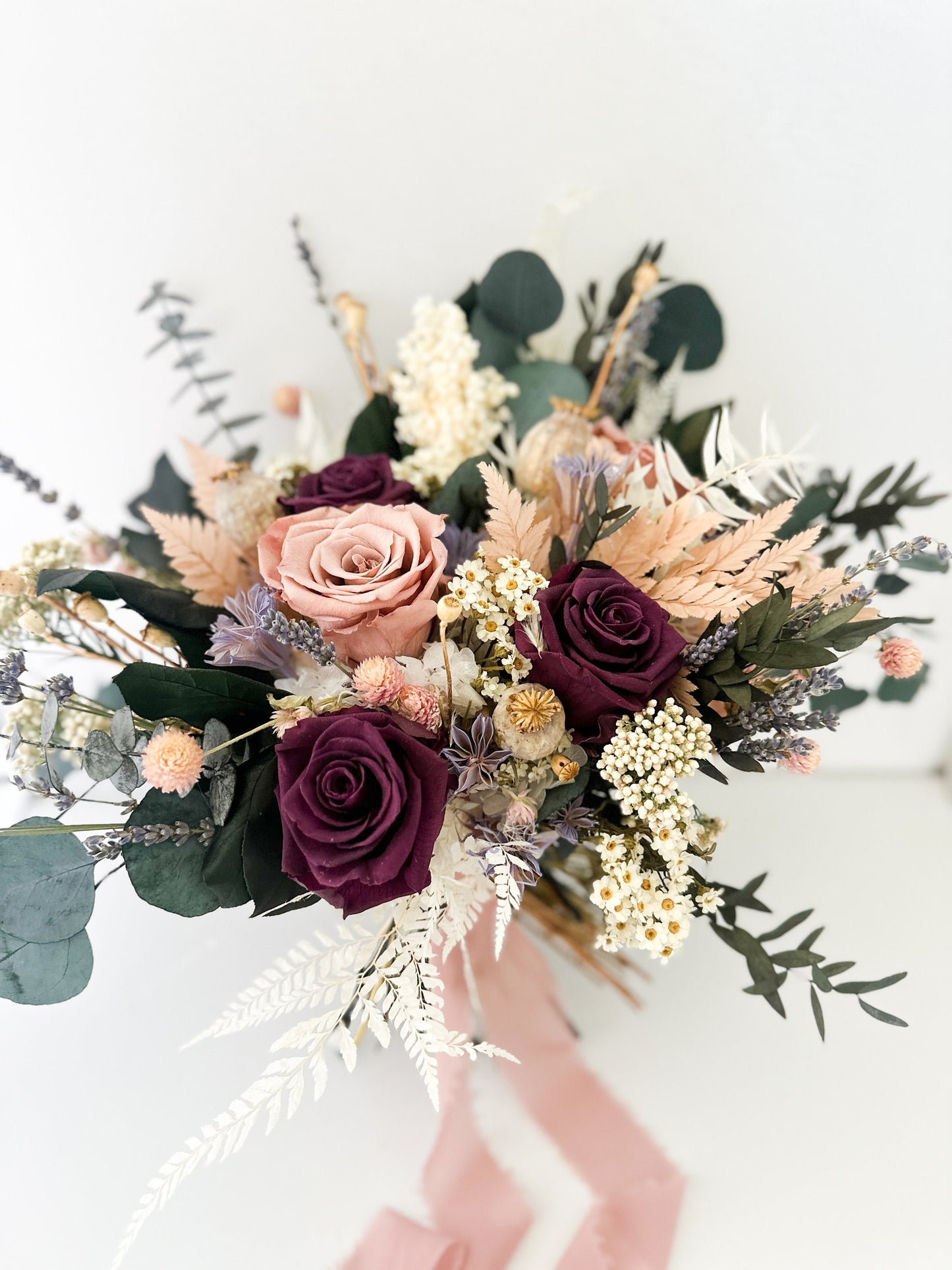 Lavender, Plum, + Dusty Rose Dried Floral Bouquet/ Bride and Bridesmaids/ Dried Flower Bouquet/ Wedding Flowers