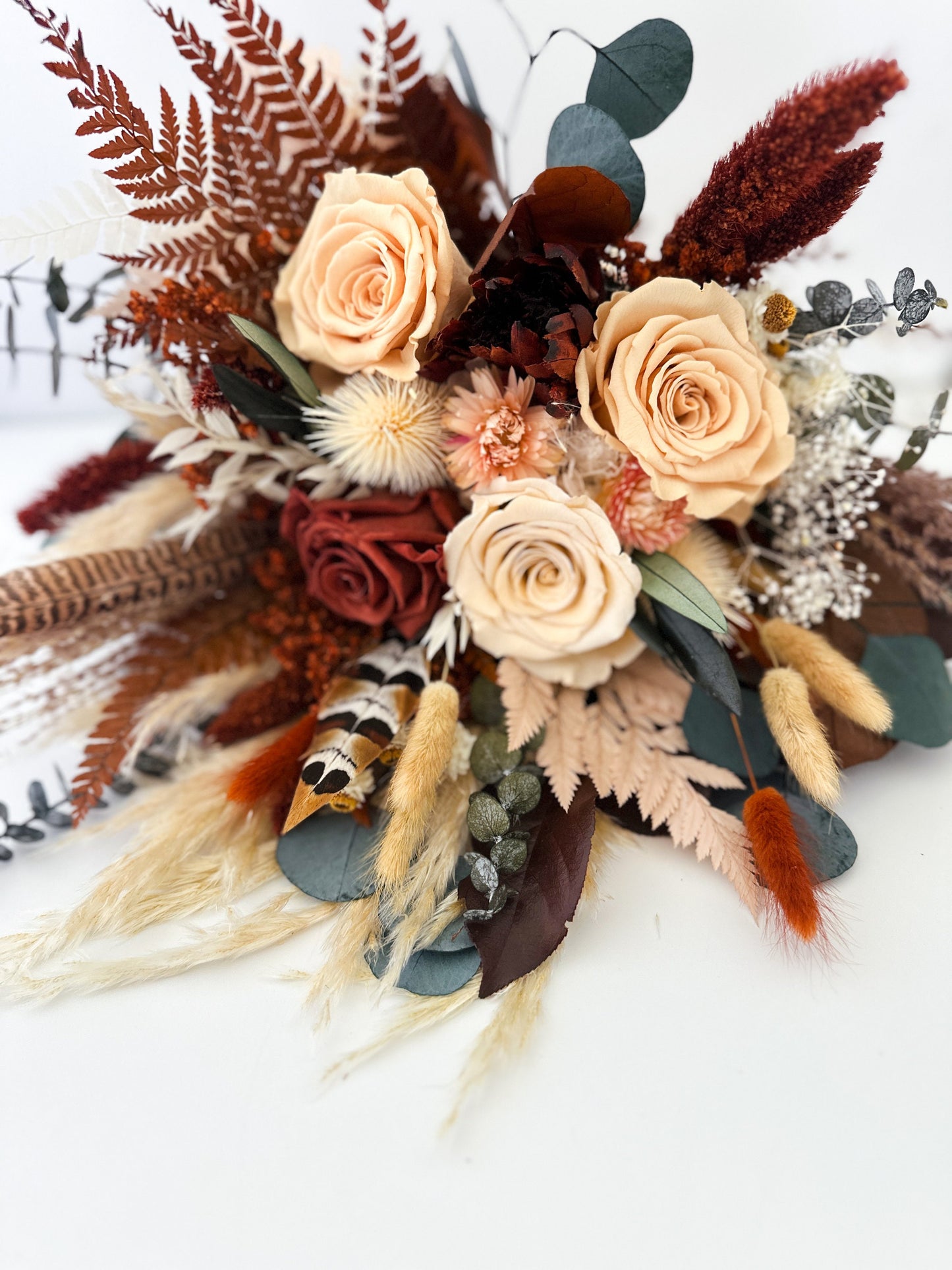 Rust, Peach,  Blush + Greenery Pampas Grass Bouquet/ Bride and Bridesmaids/ Dried Flower Bouquet/ Wedding Flowers
