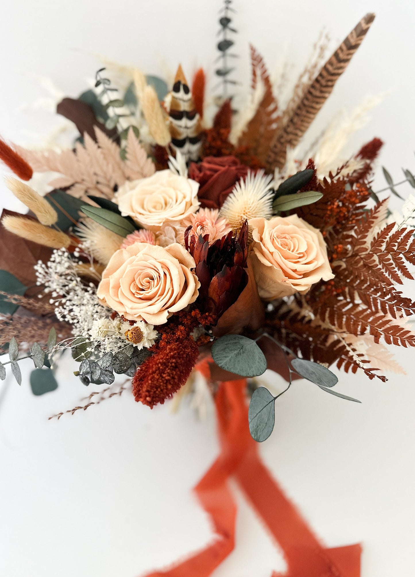 Rust, Peach,  Blush + Greenery Pampas Grass Bouquet/ Bride and Bridesmaids/ Dried Flower Bouquet/ Wedding Flowers