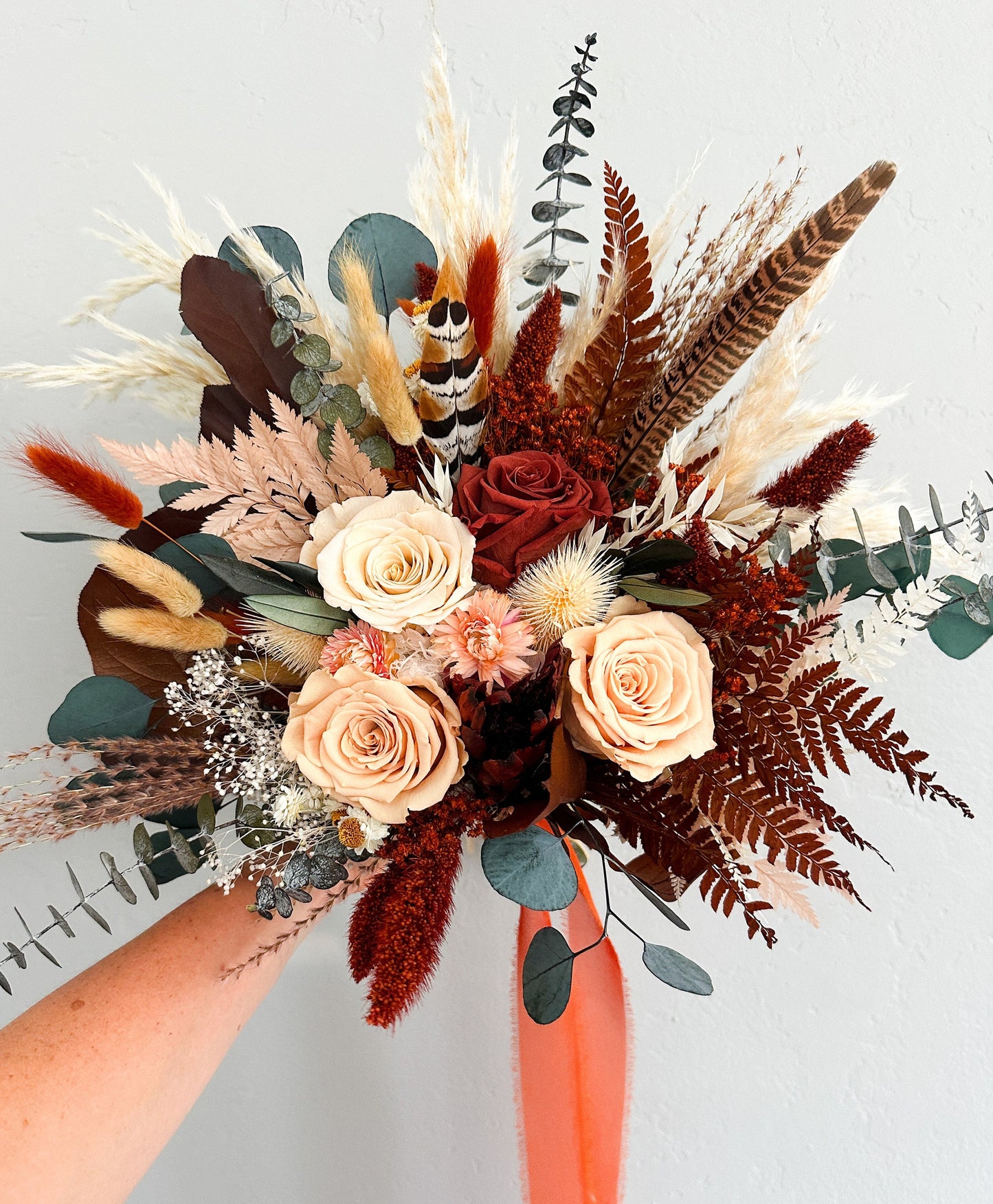 Rust, Peach,  Blush + Greenery Pampas Grass Bouquet/ Bride and Bridesmaids/ Dried Flower Bouquet/ Wedding Flowers