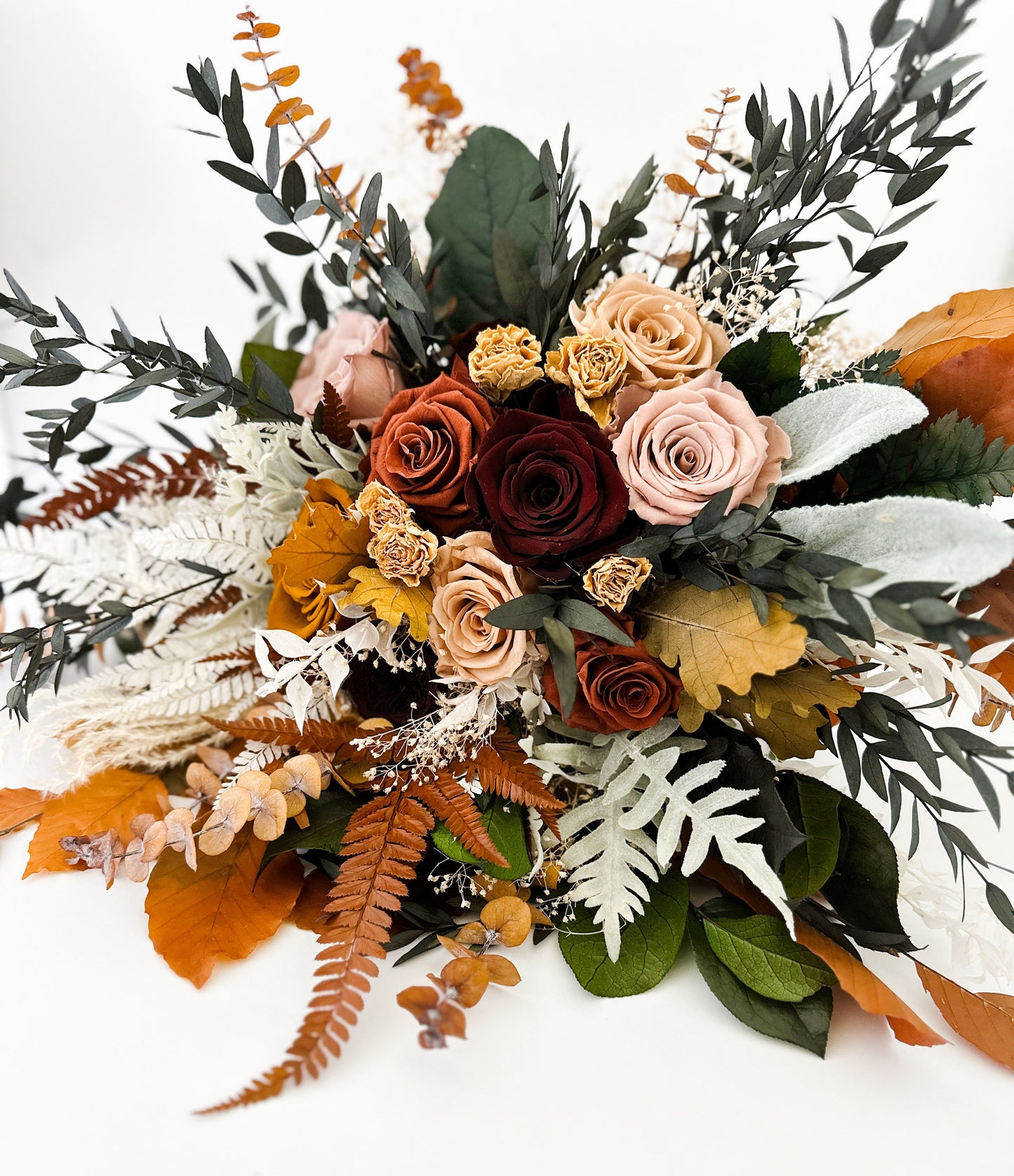 Rust, Terracotta, Burgundy, Dusty Rose Dried Flower + Greenery Bouquet/ Bride and Bridesmaids/ Dried Flower Bouquet/ Wedding Flowers