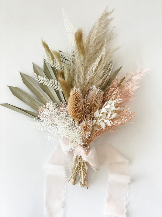 Small Pampas Grass + Blush Bouquet/ Bride and Bridesmaids/ Dried Flower Bouquet/ Wedding Flowers