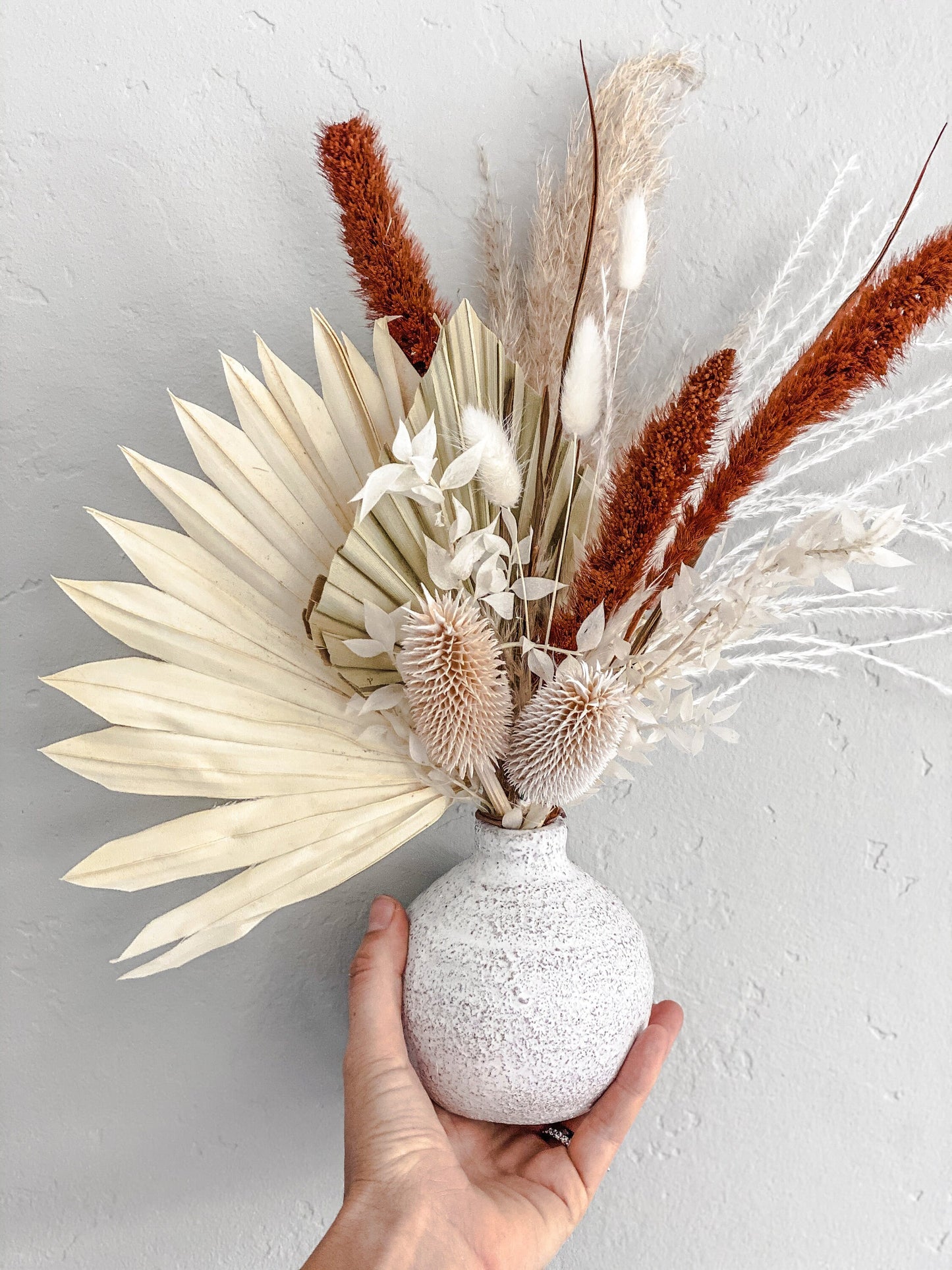 White and Rust Pampas Bud Vase