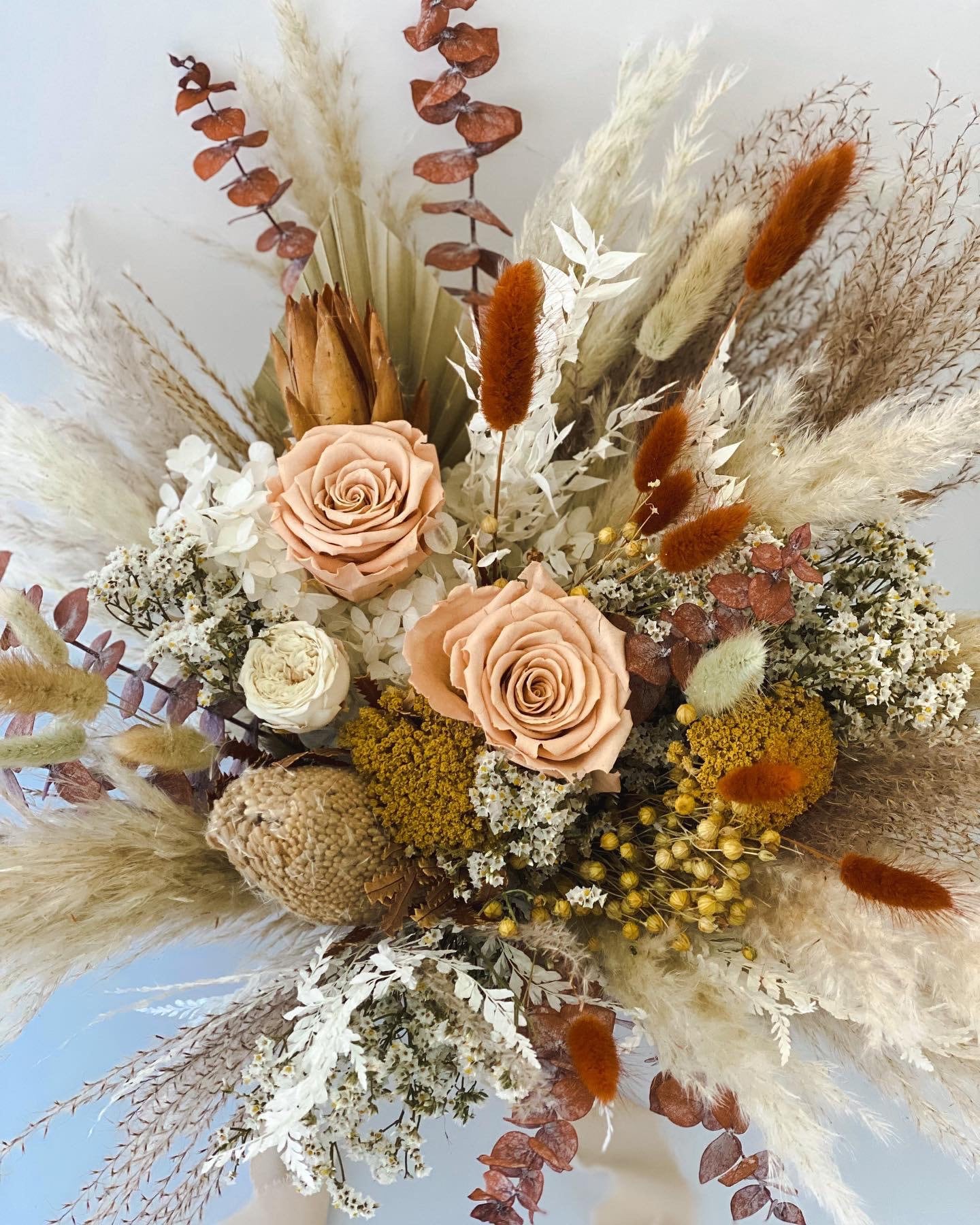 Terracotta, Mustard + Toffee Pampas Grass Bouquet/ Bride and Bridesmaids/ Dried Flower Bouquet/ Wedding Flowers