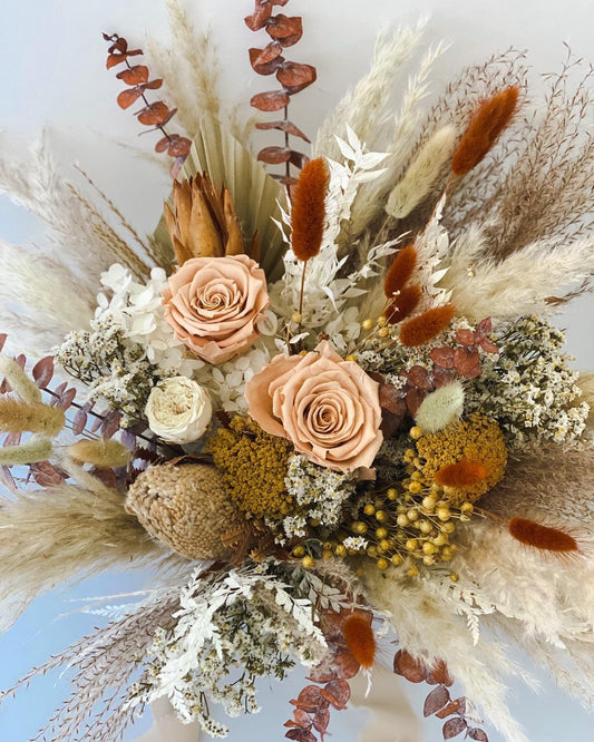 Terracotta, Mustard + Toffee Pampas Grass Bouquet/ Bride and Bridesmaids/ Dried Flower Bouquet/ Wedding Flowers