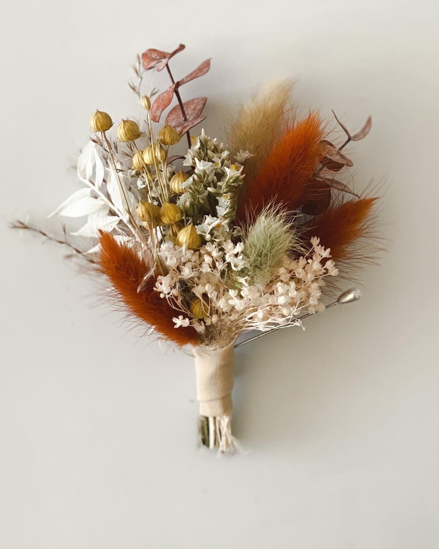 Terracotta + Mustard Boutonniere/ Wedding Flowers/ Groom and Groomsmen/ Dried Flowers